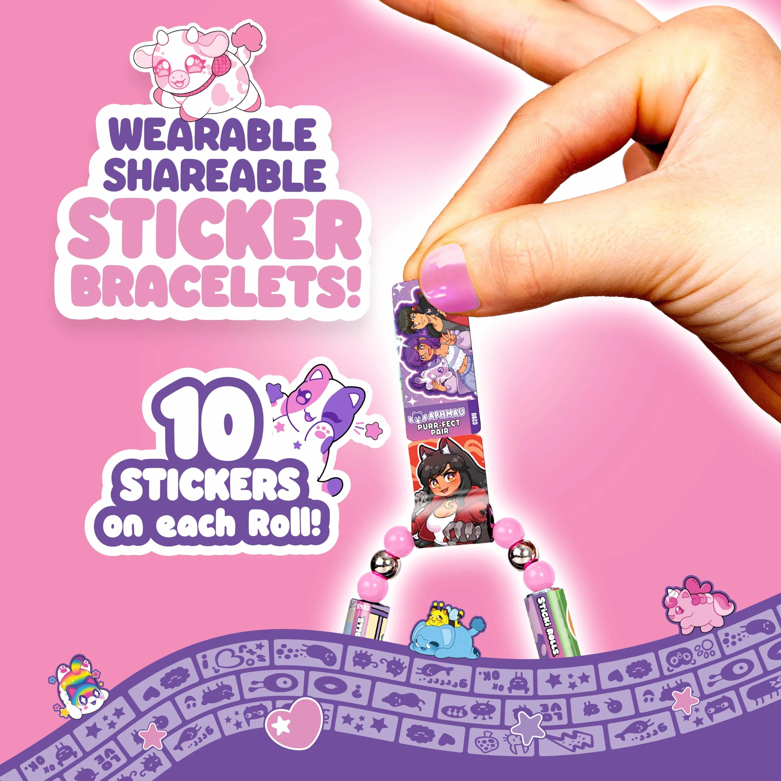 Sticki Rolls Zestaw wisiorków i bransoletek Aphmau, edycja limitowana, zawiera 120 naklejek, holograficzny wisiorek i bransoletkę Aphmau, kolekcjonerska zabawa kawaii!
