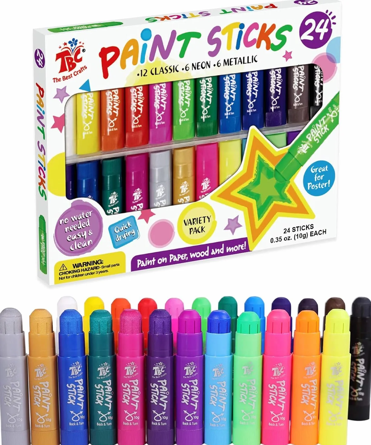 TBC The Best Crafts Grube kredki dla dzieci, zmywalne, nietoksyczne, 24 kolory, dla małych dzieci