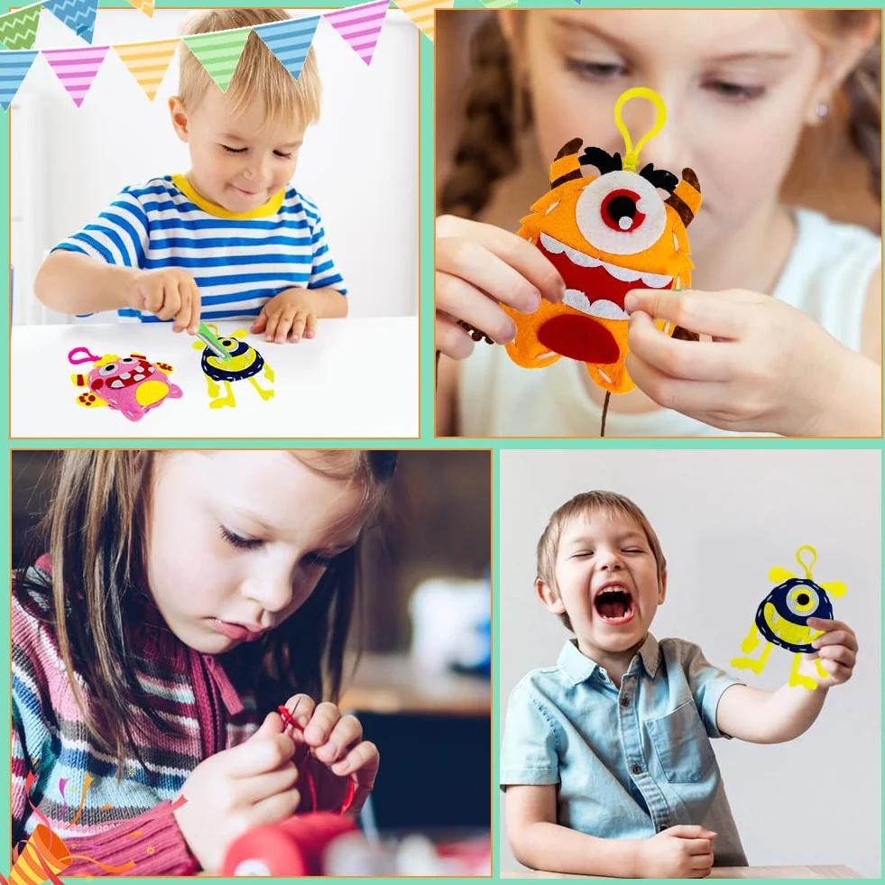 Cosysparks Zestaw do szycia dla dzieci, 5 sztuk DIY filcowe zestawy do szycia kreatywne kreatywne DIY edukacyjne śmieszne DIY zestaw do szycia rękodzieło prezent z narzędziami do szycia dla chłopców
