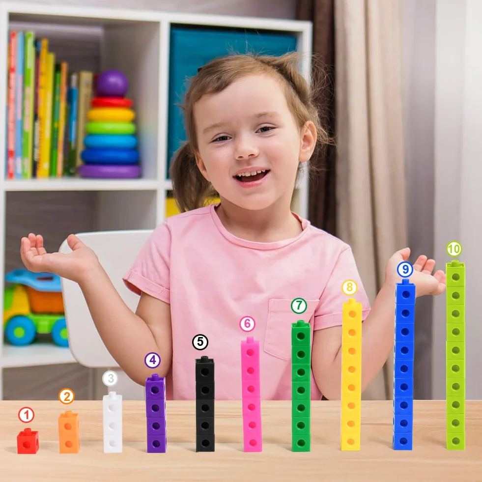 HOTUT Klocki Matematyczne 100 sztuk 2 cm Kostki do Liczenia 10 Kolorów z Torbą Edukacyjne Zabawki Sensoryczne