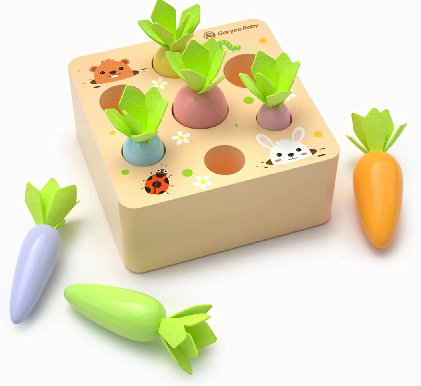 Drewniana zabawka od 1 roku życia | zabawka motoryczna dla dzieci w wieku 12-18 miesięcy dla chłopców i dziewczynek | Montessori gra sortowania, drewniane puzzle, marchewki, zabawka edukacyjna