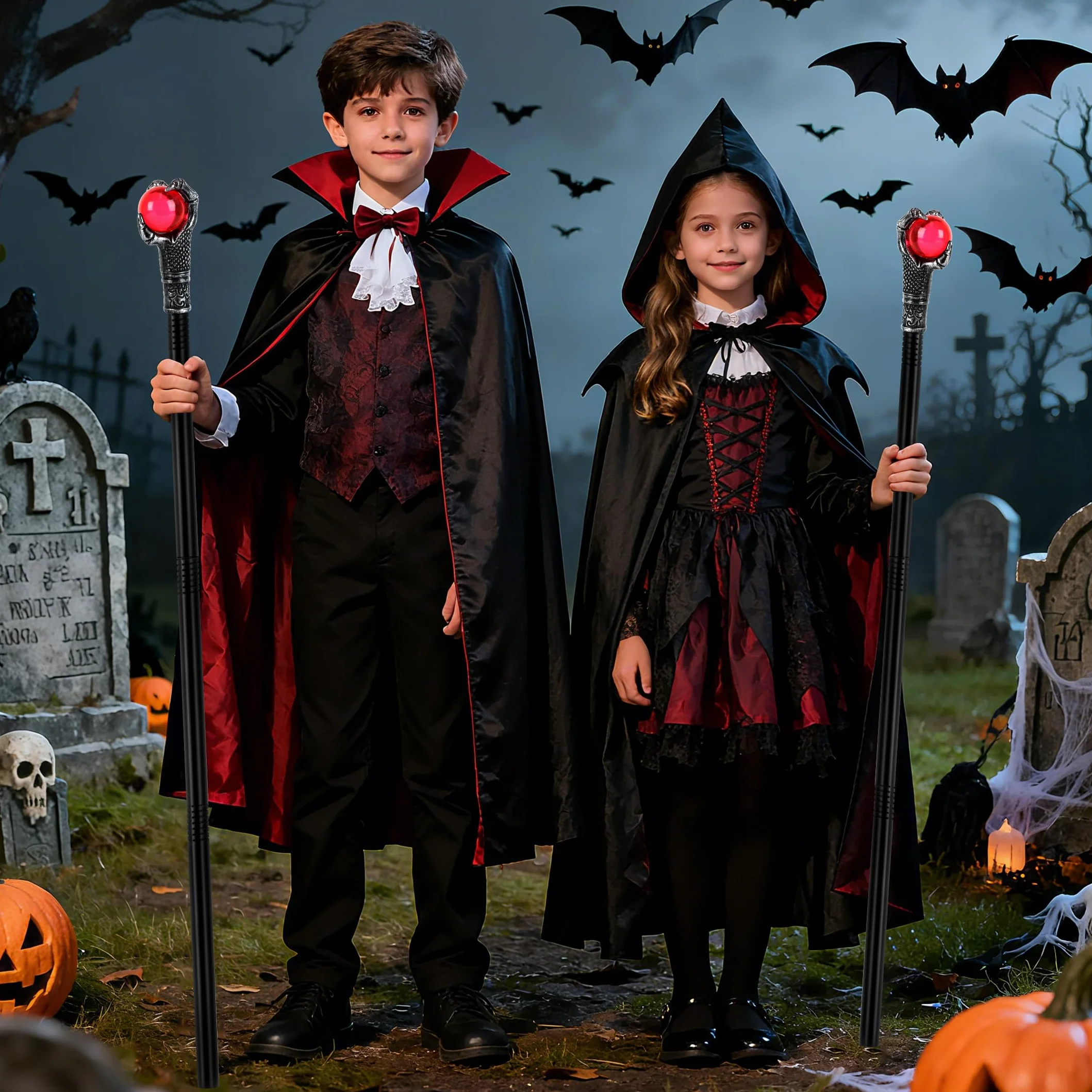 Gotycka laska na Halloween, kostium wampira, akcesoria do kostiumu faraona, akcesoria do kostiumu, laska czarownicy, laska dla dzieci, laska na Halloween, cukierek lub psikus, cosplay, przebranie