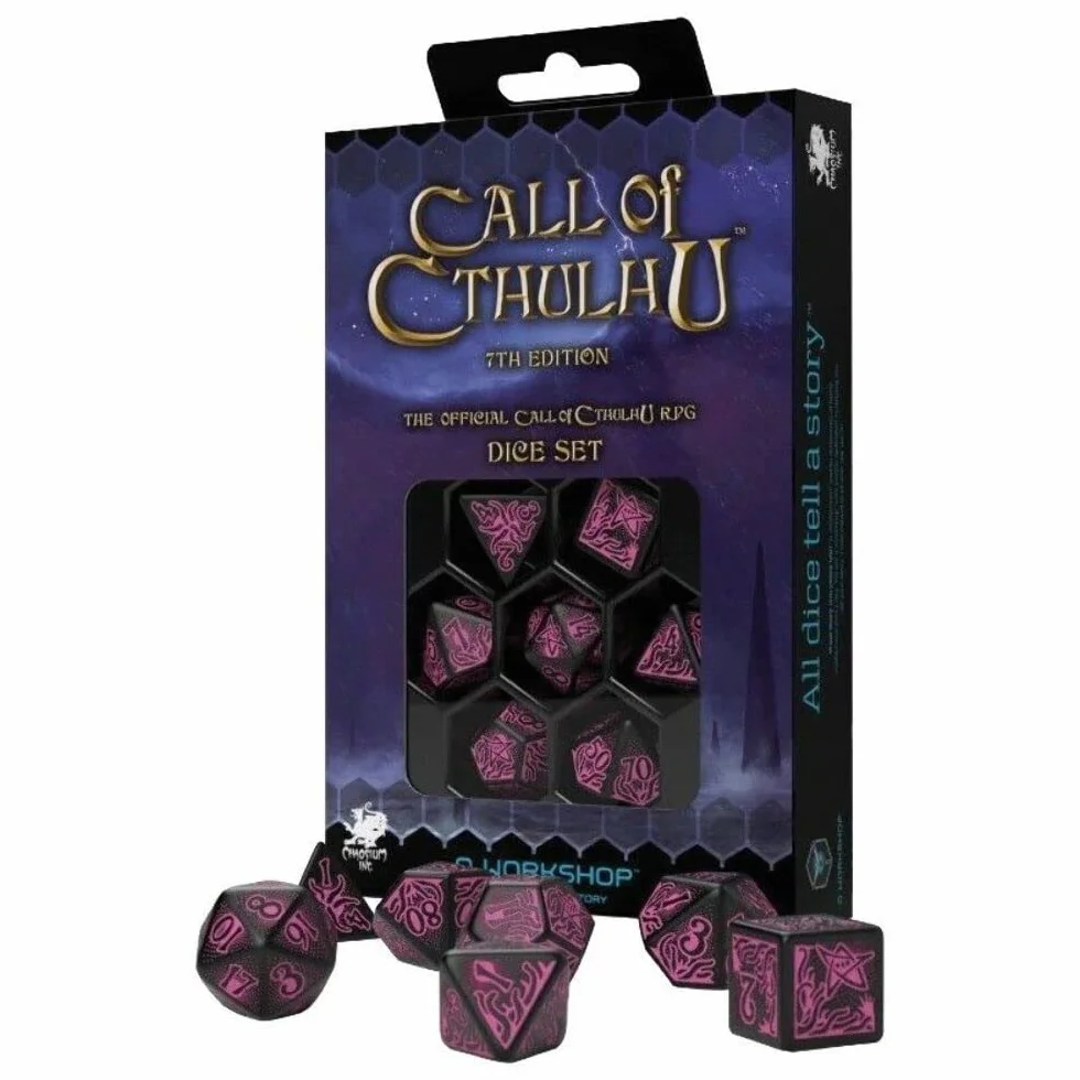 Q-Workshop CTR3P - Call of Cthulhu 7th Edition Dice Set Black & Magenta (7)