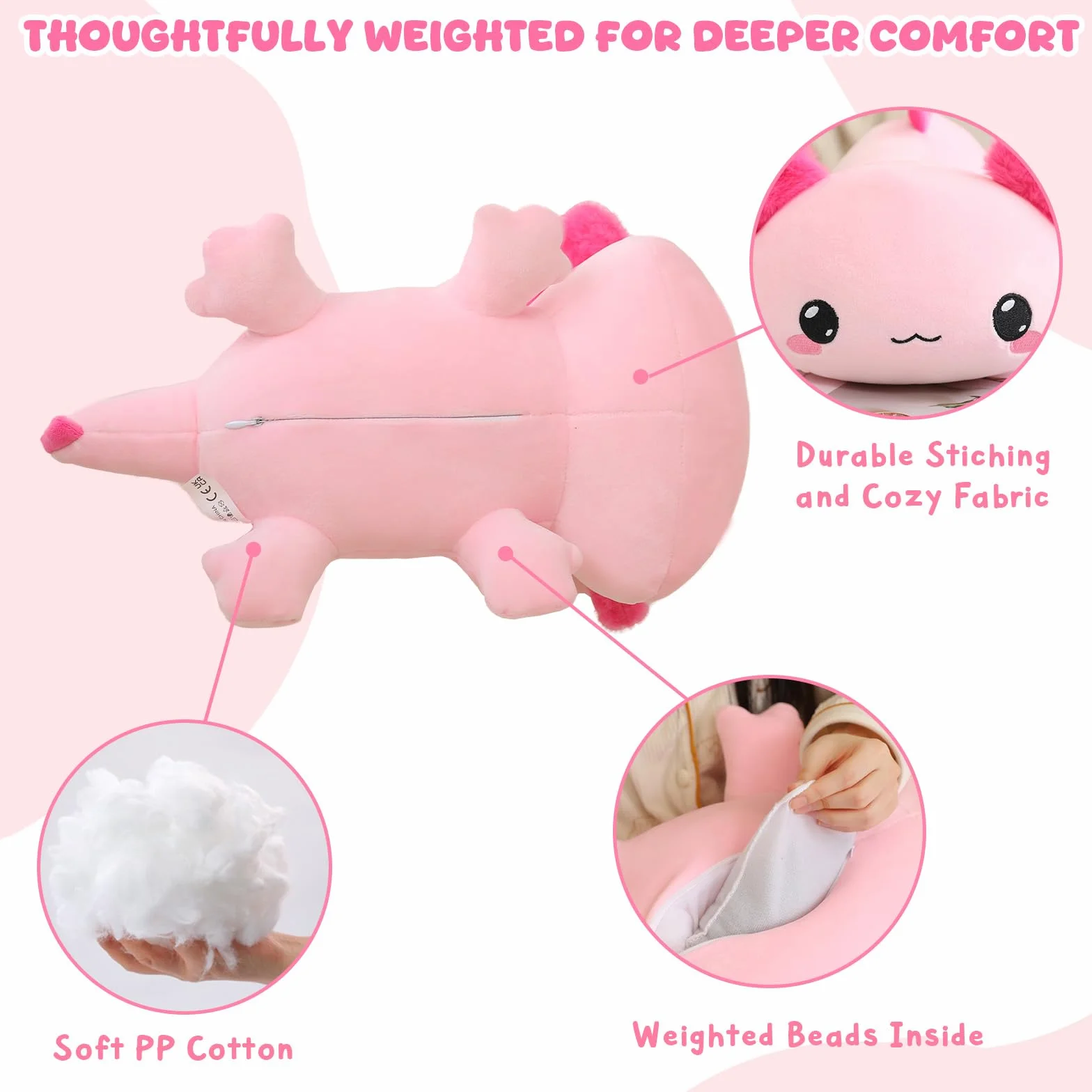 Xfrog Pluszowa zabawka Axolotl, duża pluszowa zabawka przeciw lękom, różowa zabawka materiałowa Axolotl, słodka poduszka do przytulania dla chłopców, dziewcząt, przyjaciółek, 25 cm