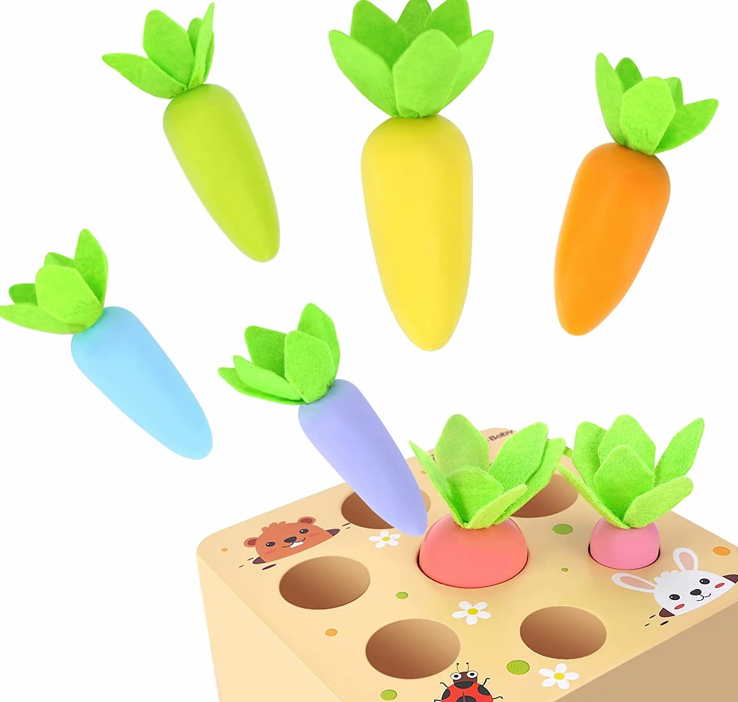 Drewniana zabawka od 1 roku życia | zabawka motoryczna dla dzieci w wieku 12-18 miesięcy dla chłopców i dziewczynek | Montessori gra sortowania, drewniane puzzle, marchewki, zabawka edukacyjna