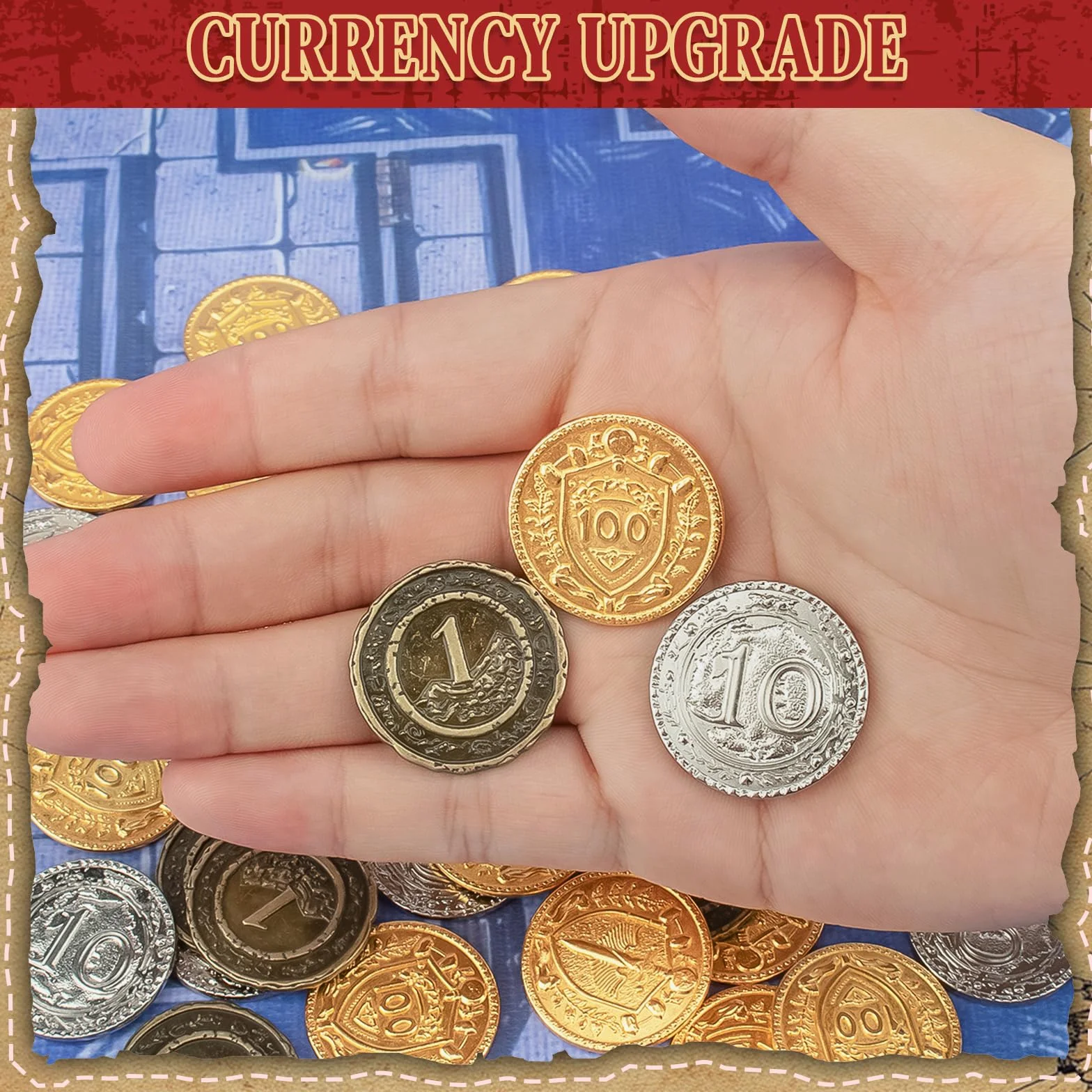 Byhoo 50 metalowych monet DND, 3 cm złote srebrne miedziane żetony o nominale do gier planszowych i RPG stołowych, fantastyczne metalowe monety na piracką grę, imprezę, cosplay, 50 szt