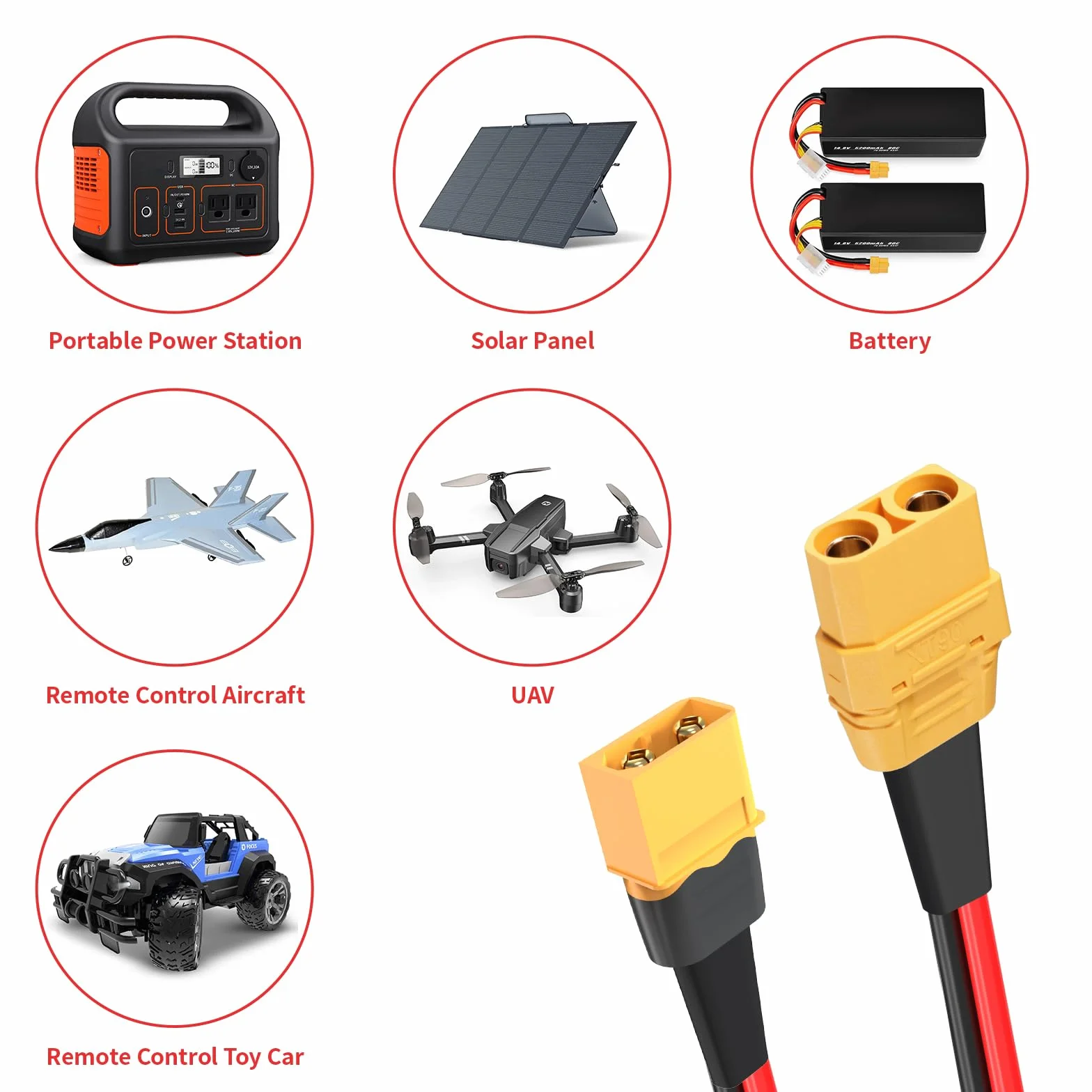 ELFCULB XT60 do XT90 kabel adaptera 10AWG XT60 męski na XT90 żeński kabel złącza do akumulatora RC Lipo dron (2FT)