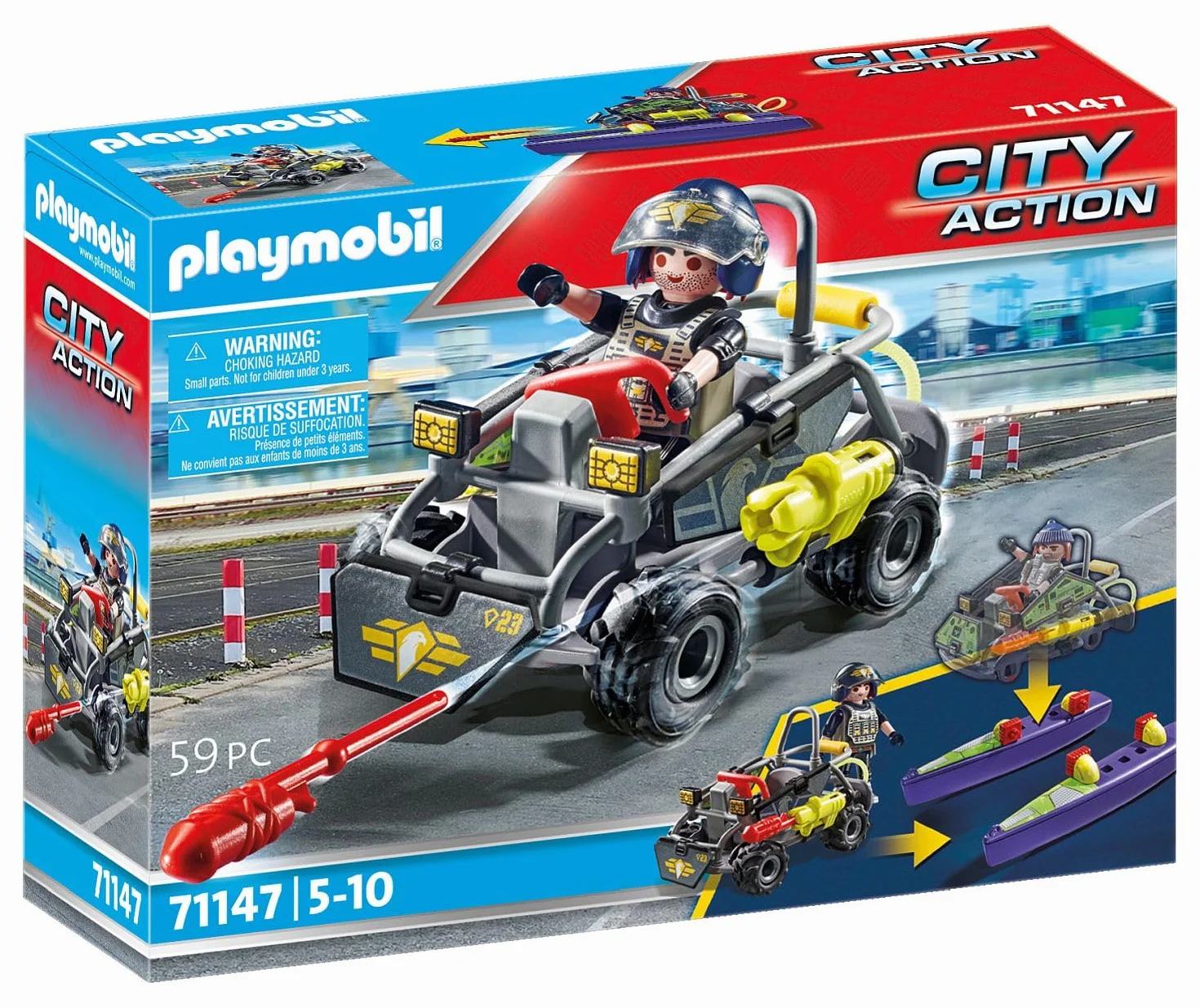 PLAYMOBIL City Action 71147 Quad terenowy jednostki specjalnej z możliwością przekształcenia w motorówke, od 5 lat