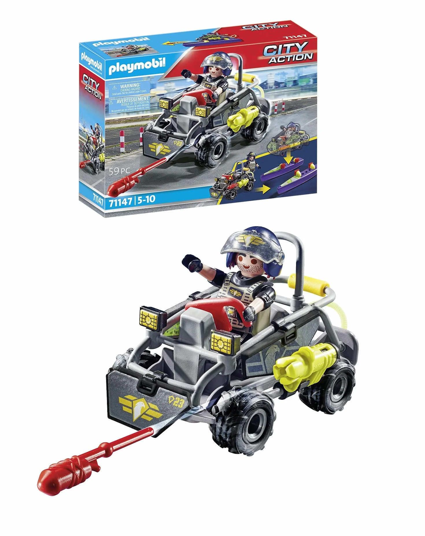 PLAYMOBIL City Action 71147 Quad terenowy jednostki specjalnej z możliwością przekształcenia w motorówke, od 5 lat