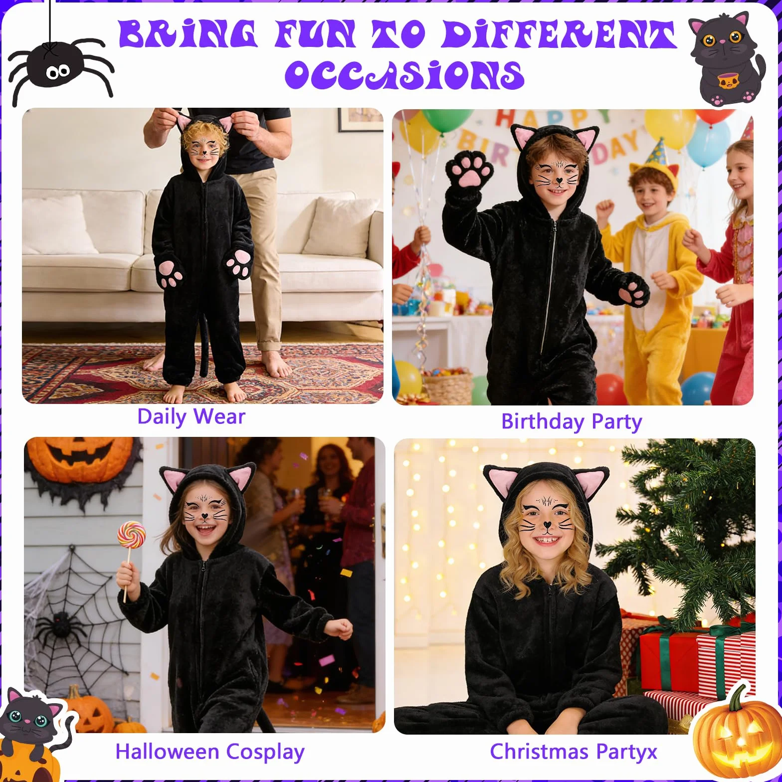 Kostium zwierzęcy dla dzieci kostium kot lampart dalmatyńczyk żaba kombinezon ze zwierzętami, karnawał, Halloween, dziewczynka, chłopiec