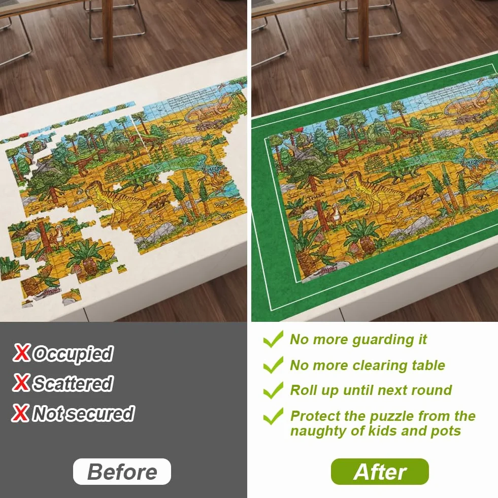 Ainiv Mata filcowa do przechowywania puzzli, przenośna zwijana mata do przechowywania puzzli z liniami pomocniczymi na maks. 3000 szt., składana podkładka filcowa do przechowywania puzzli z pompką