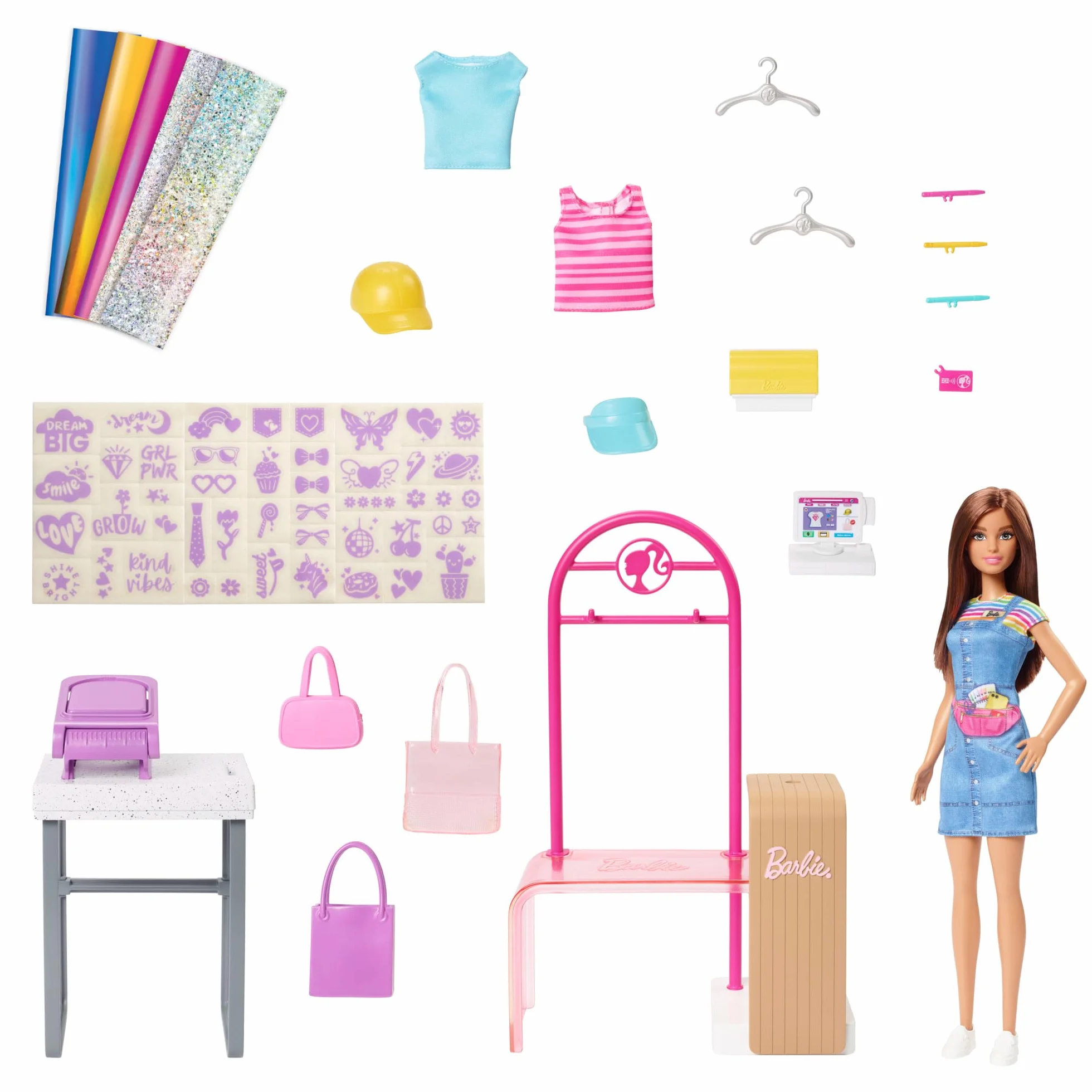 Barbie Projektantka mody Zestaw z lalką, stojakiem, przyrządem do tworzenia wzorów i akcesoriami, HKT78