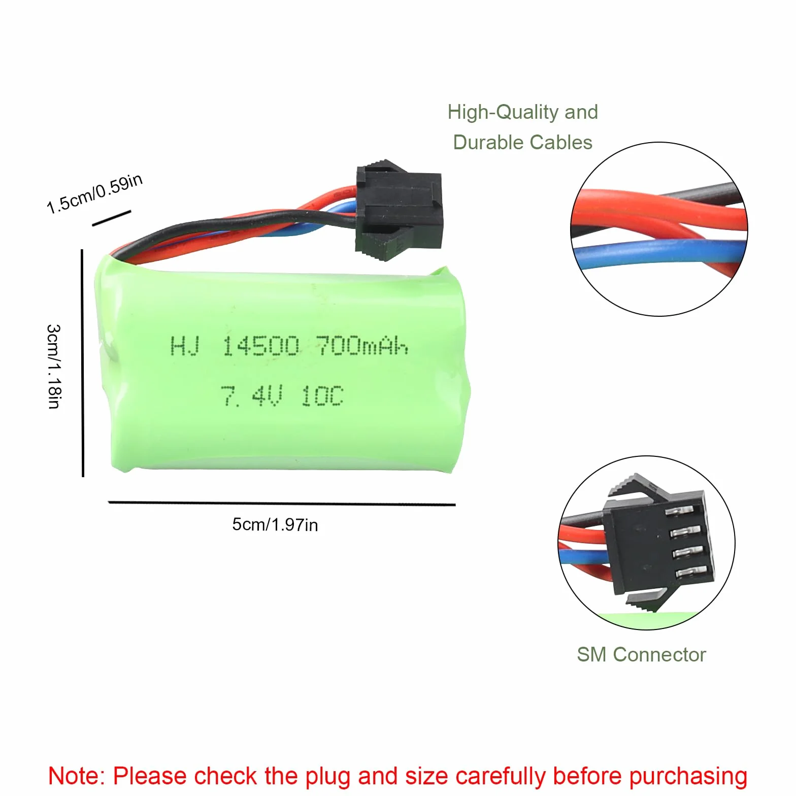 2 baterie repuesto DE 7,4 V y 700 mAh Conector SM-4P i kabel USB carga USB, baterie RC de 10 C para EC16 DE85, model Barco, camión o coche RC, Buggy M416, Gel eléctrico, Blaster.