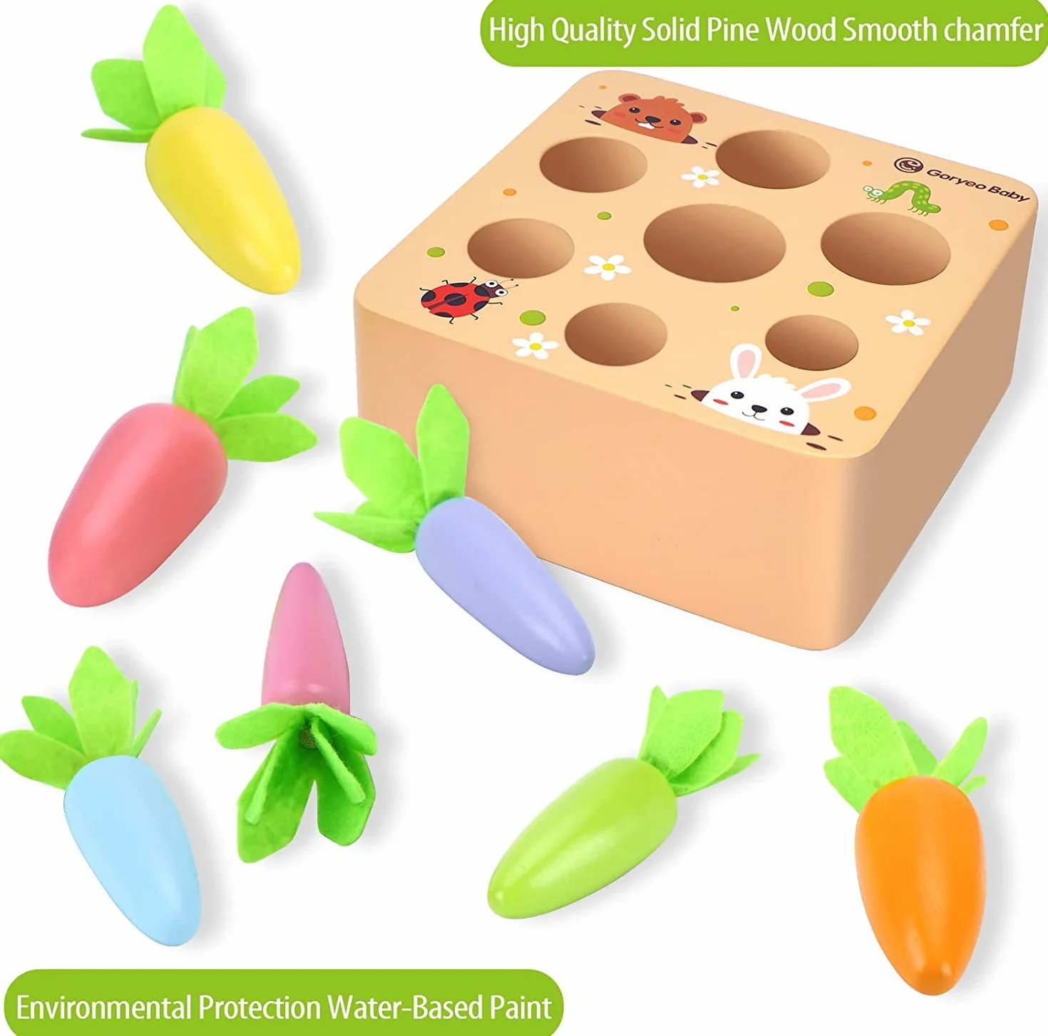 Drewniana zabawka od 1 roku życia | zabawka motoryczna dla dzieci w wieku 12-18 miesięcy dla chłopców i dziewczynek | Montessori gra sortowania, drewniane puzzle, marchewki, zabawka edukacyjna