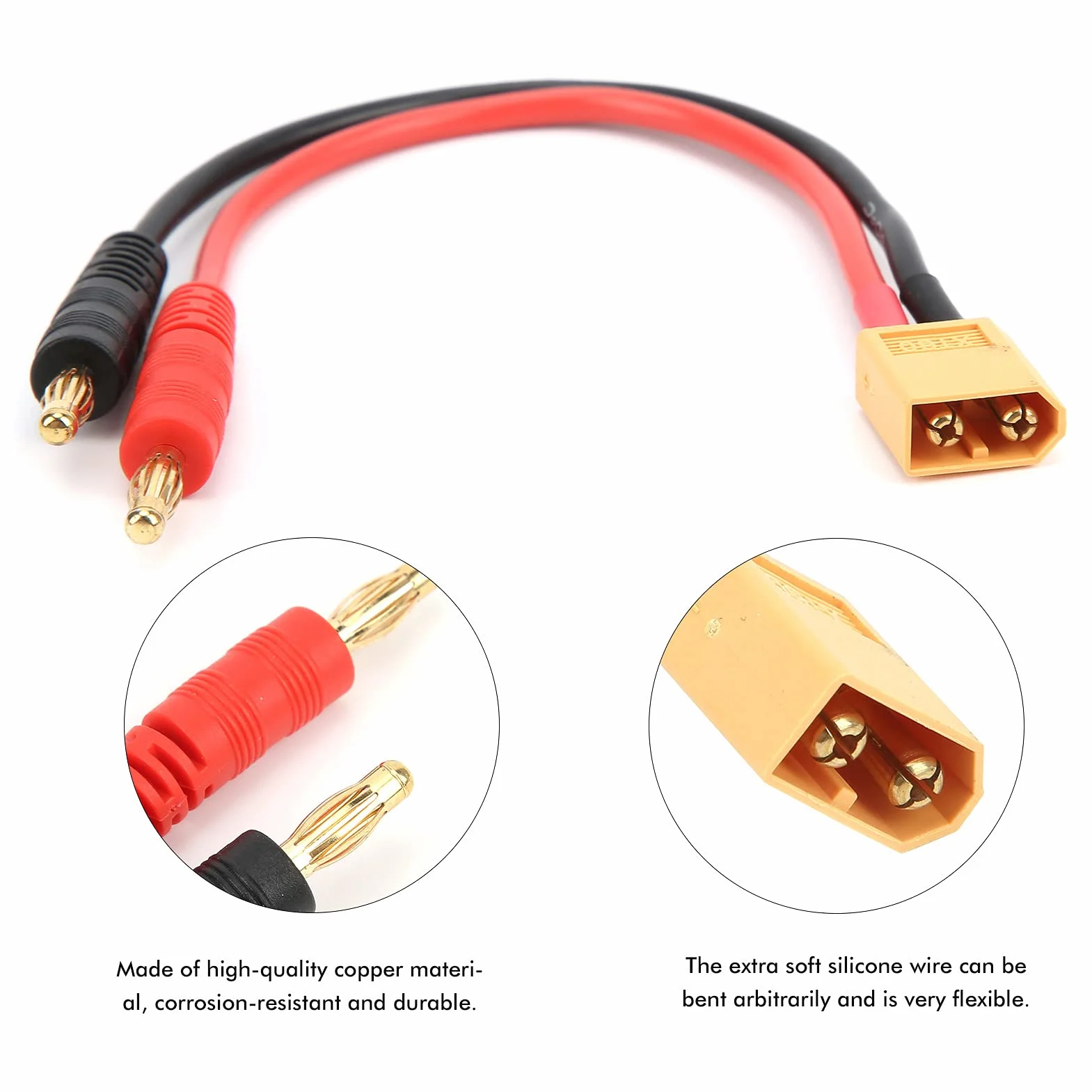 Kabel do ładowarki RC Lipo XT60 4mm Wtyk Bananowy 14AWG Silikonowy