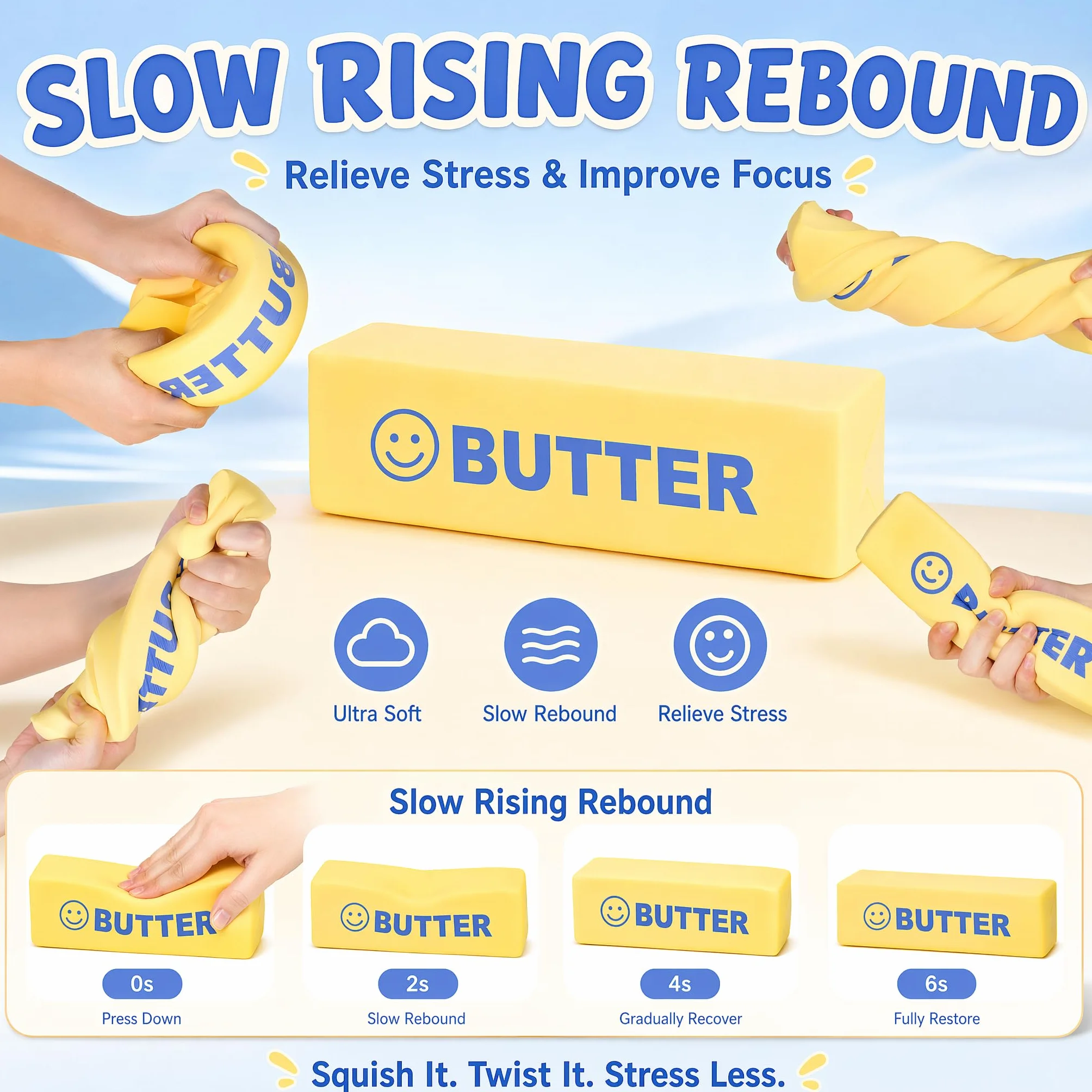 Giant Butter Squishy XXL - piłka antystresowa, zabawka sensoryczna, antystresowa dla dzieci i dorosłych, ADHD autyzm, pomysł na prezent (B)
