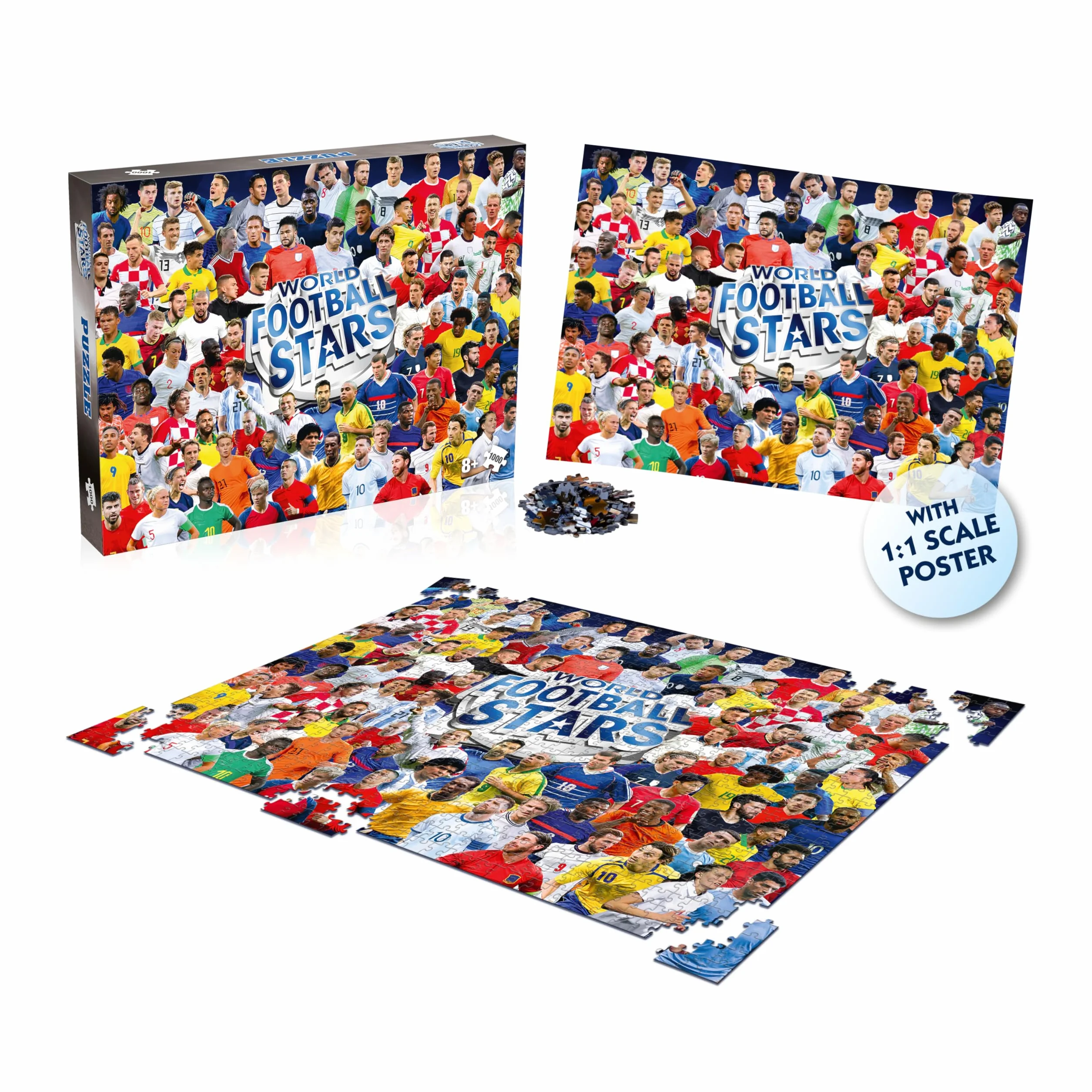 Winning Moves Puzzle World Football Stars 1000 elementów – puzzle piłkarskie, gwiazdy futbolu, wysoka jakość, dla dorosłych i młodzieży