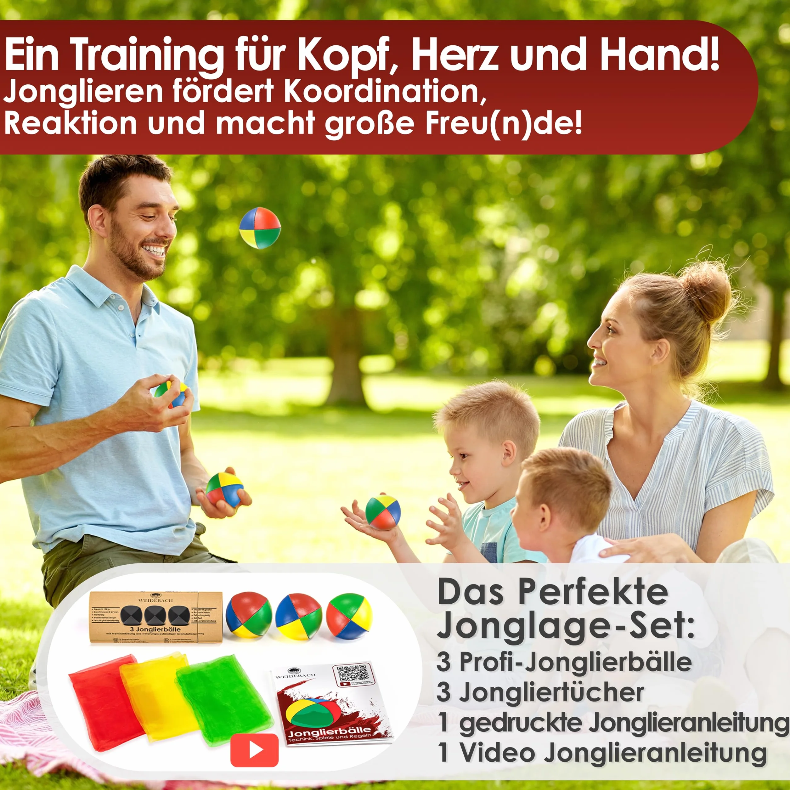 Weidebach® Wysokiej jakości piłki do żonglerki + chusty