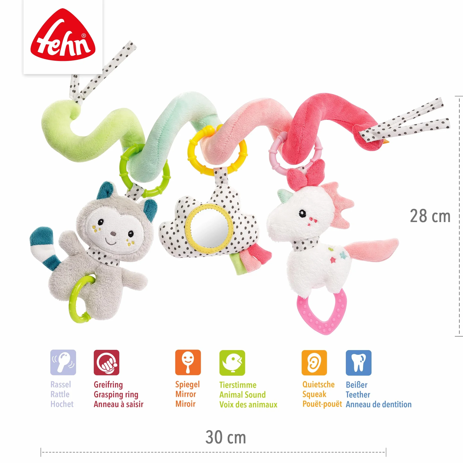 Fehn Activity Spirala Aiko & Yuki 057034 – zabawa w dotyku i chwytanie – dla niemowląt i małych dzieci od 0+ miesięcy – długość: 30 cm