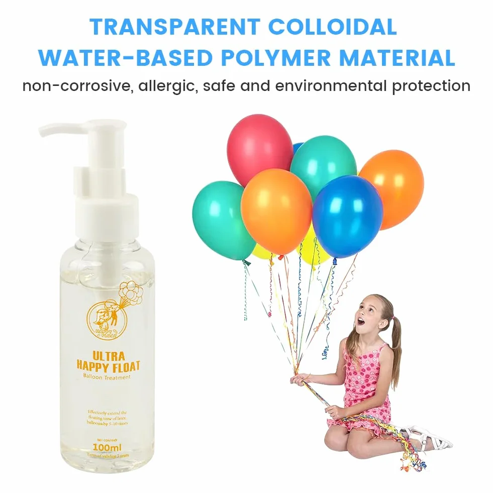 Hi Float zestaw do pielęgnacji balonów lateksowych ultra helowych, 50/100 ml, przyjazny dla środowiska płyn ochronny z lateksową pompką do balonów, hi flo