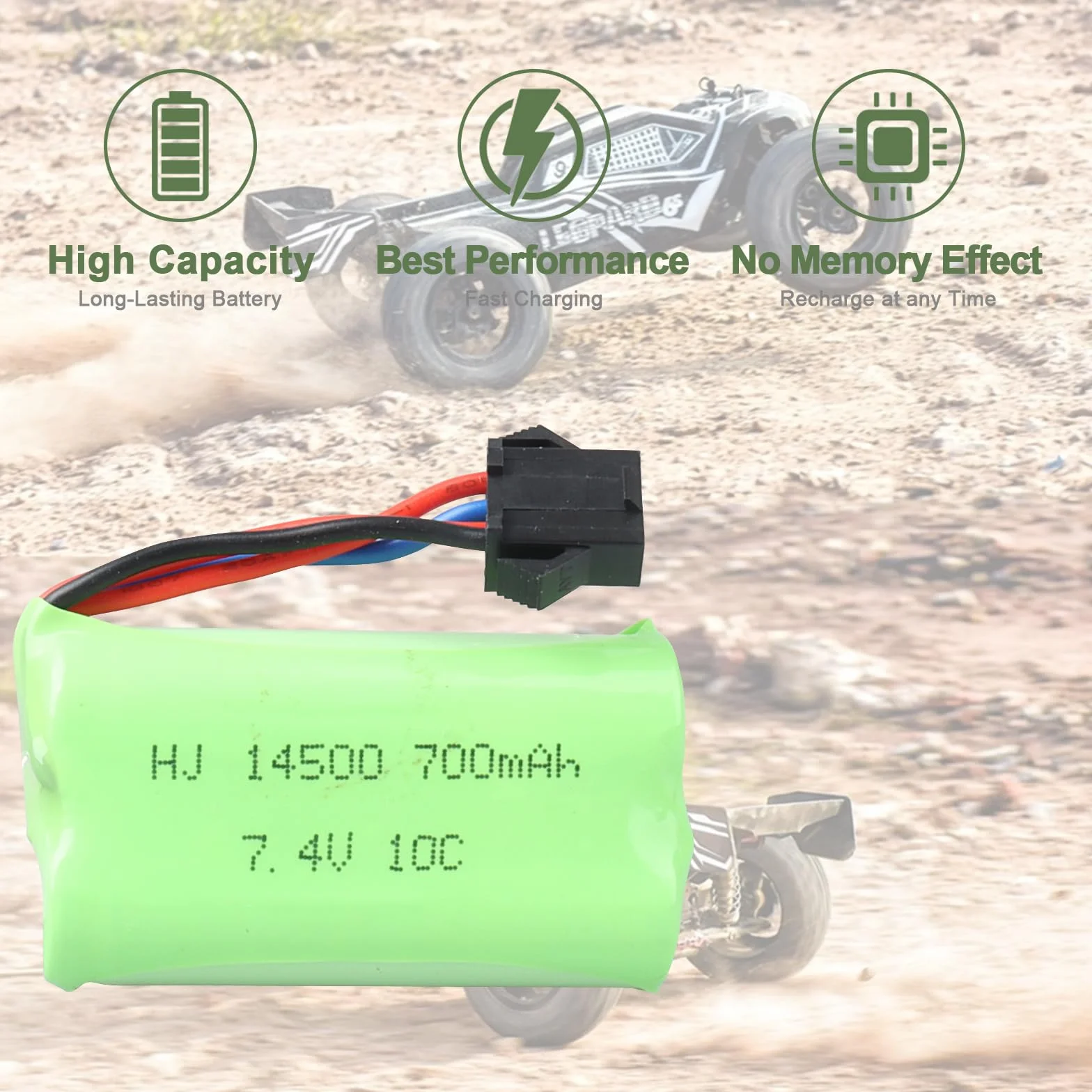 2 baterie repuesto DE 7,4 V y 700 mAh Conector SM-4P i kabel USB carga USB, baterie RC de 10 C para EC16 DE85, model Barco, camión o coche RC, Buggy M416, Gel eléctrico, Blaster.