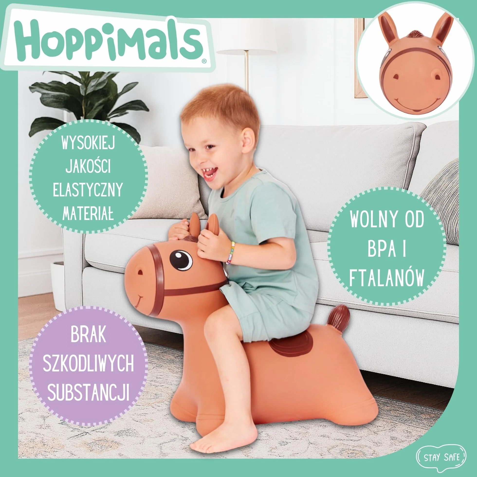 T-TFF-NN186 Gumowy Skoczek, konik brązowy, pompka