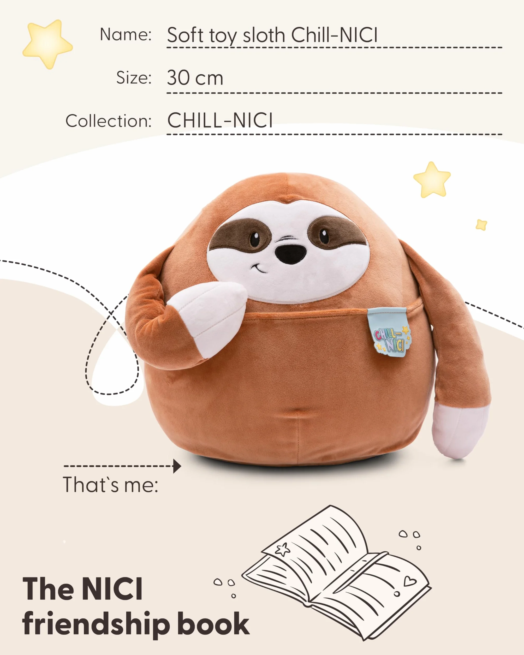 NICI Pluszowa zabawka Chill-NICI Leniwiec 30 cm - Pluszowy leniwiec z małymi rączkami dla dziewczynek, chłopców i niemowląt, Milutkia i super mięciutka zabawka - 49891