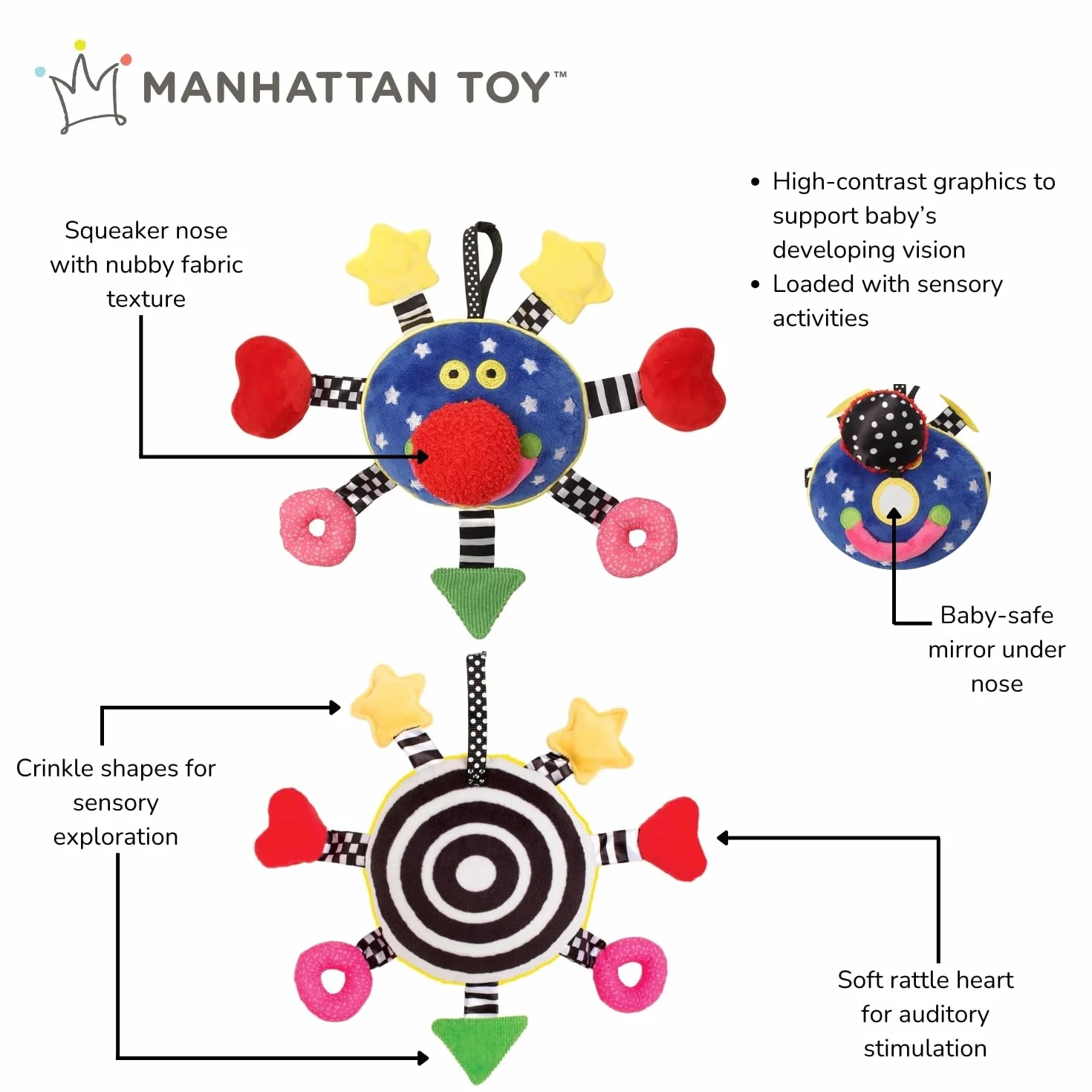 Manhattan Toy Baby Whoozit zabawka do wózka dziecięcego i aktywności w podróży, 15,2 cm