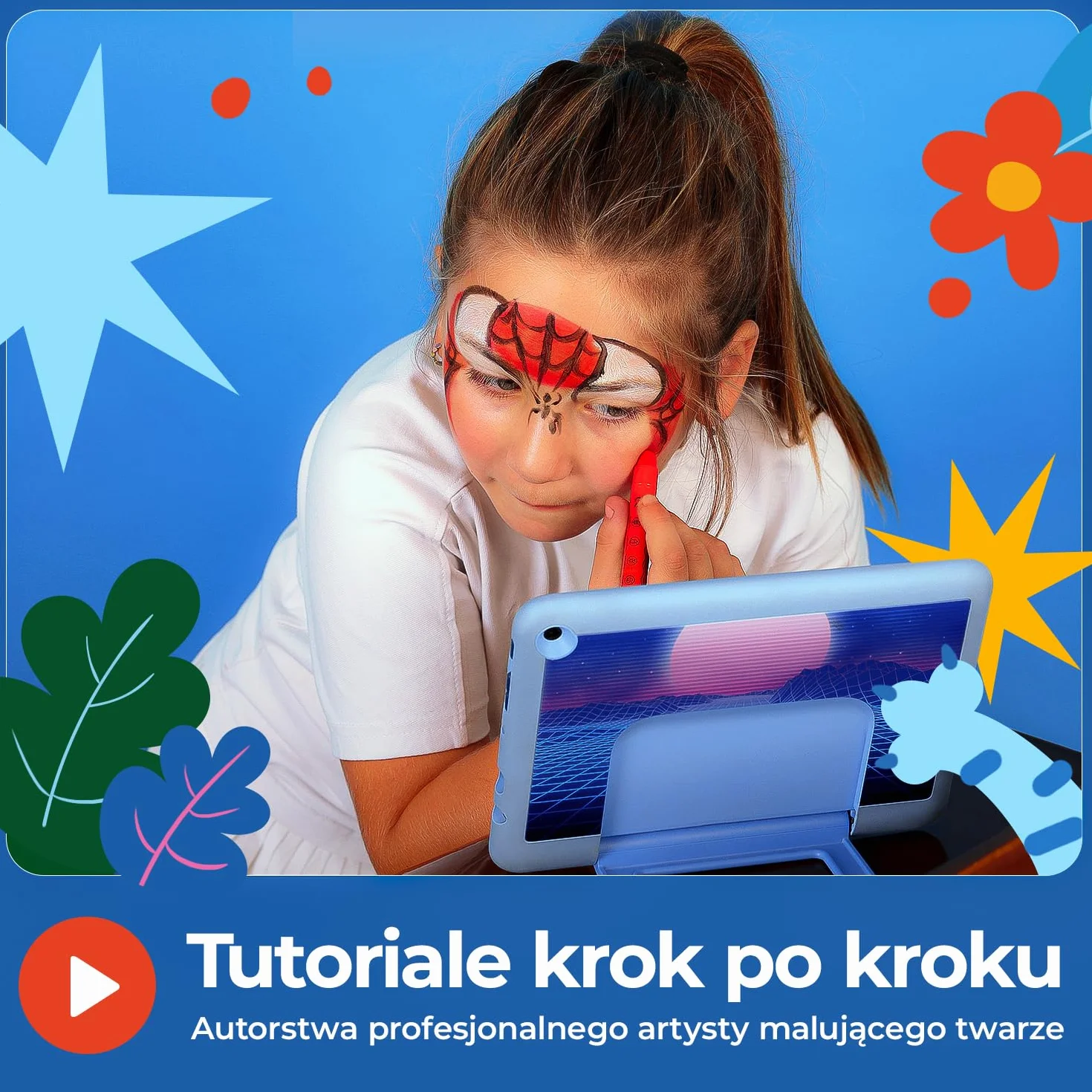 Zestaw kredek do makijażu Colozoo 20 kolorów dla dzieci | Makijaż twarzy z pędzlami i szablonami | Malowanie twarzy, brzuszka, kredki na karnawał, malowanie twarzy