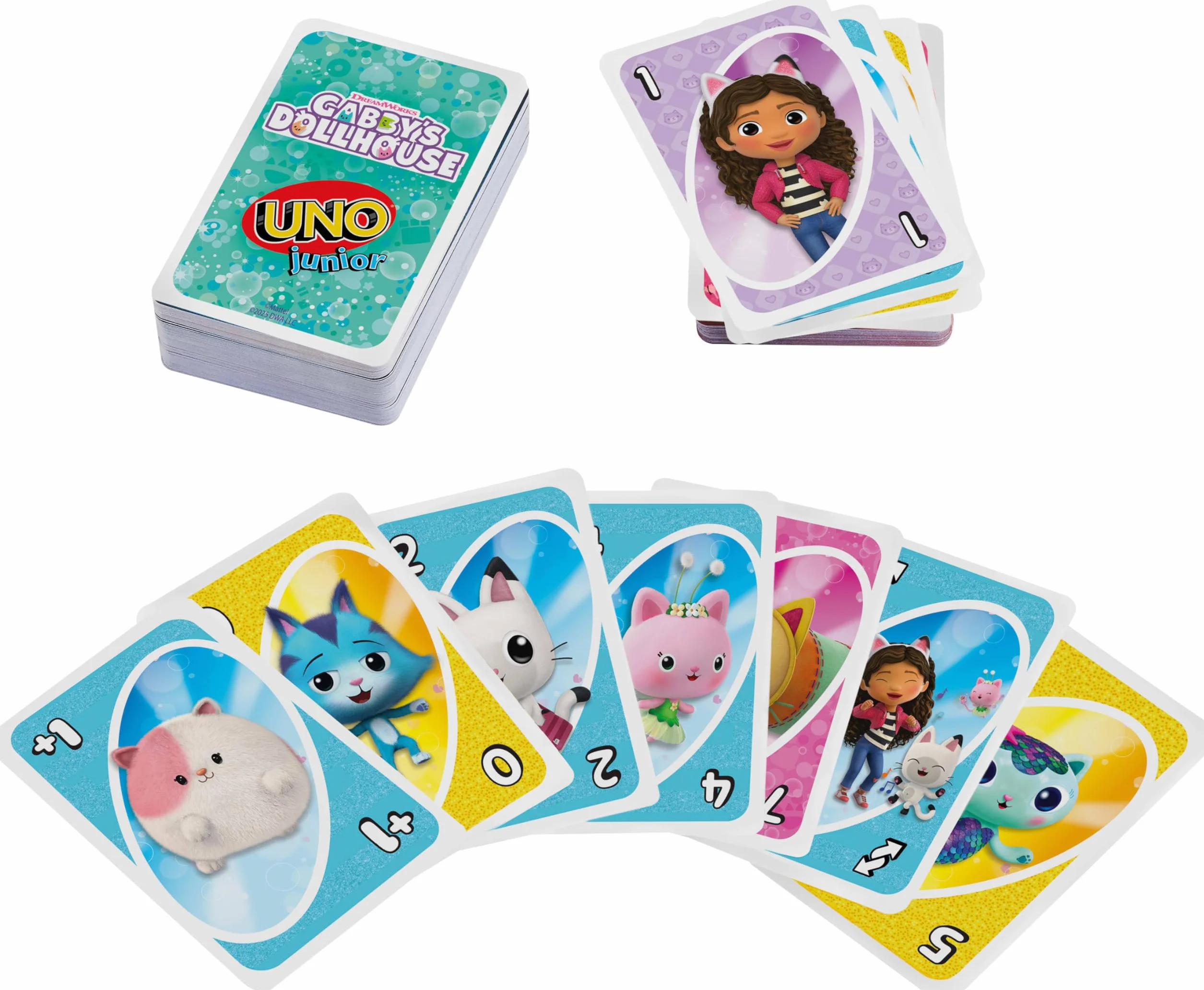 UNO Junior Koci Domek Gabi Gra karciana dla dzieci 3+ na imprezy dziecięce, rodzinne wieczory gier, na wakacjach i w podróży, karty inspirowane serialem, JLH17