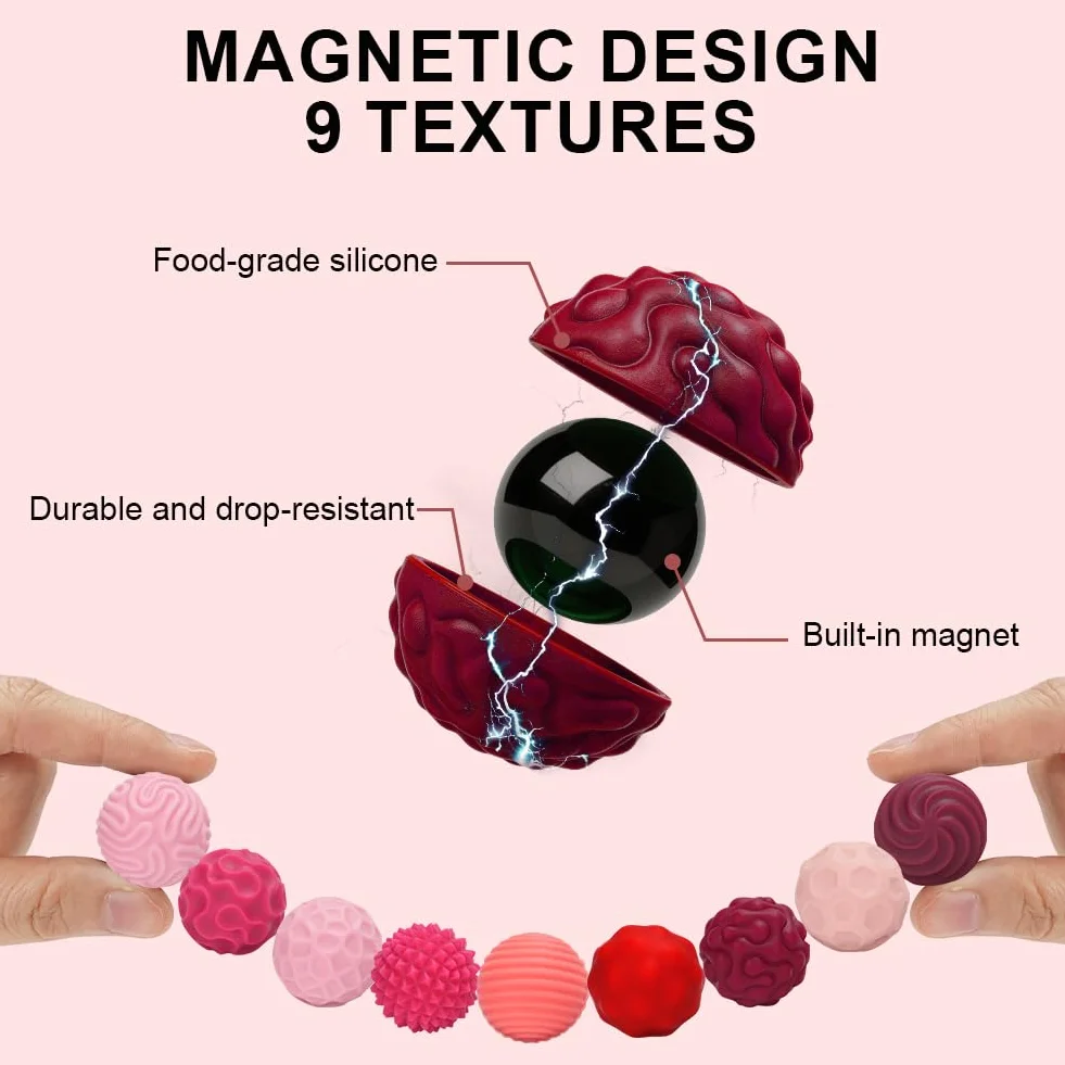 Ainiv Magnetyczne zabawki fidget Toys, 9 sztuk, silikonowe kulki antystresowe, zabawki magnetyczne dla autyzmu, tekstura, zabawka sensoryczna dla dorosłych i młodzieży (różowo-czerwone)