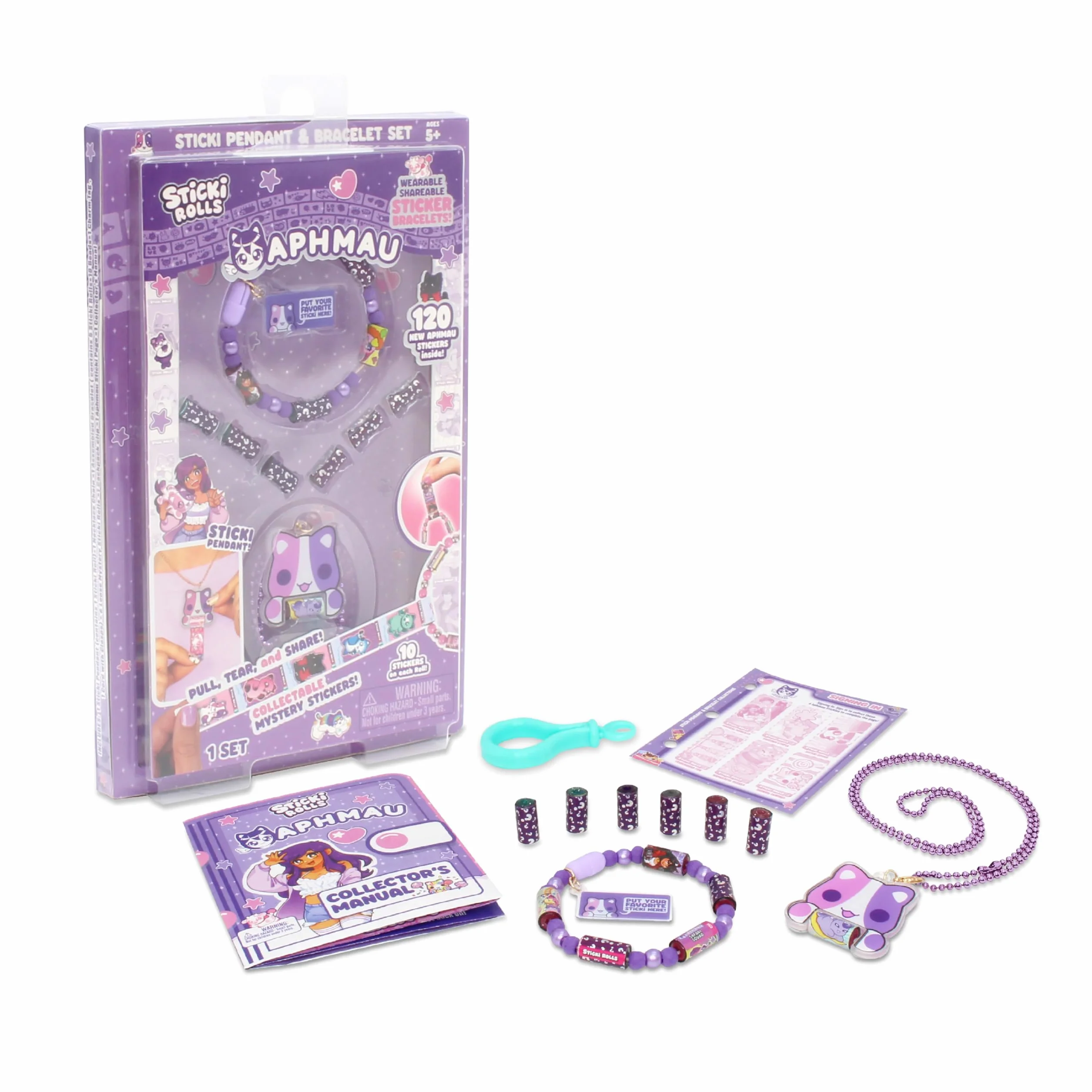 Sticki Rolls Zestaw wisiorków i bransoletek Aphmau, edycja limitowana, zawiera 120 naklejek, holograficzny wisiorek i bransoletkę Aphmau, kolekcjonerska zabawa kawaii!