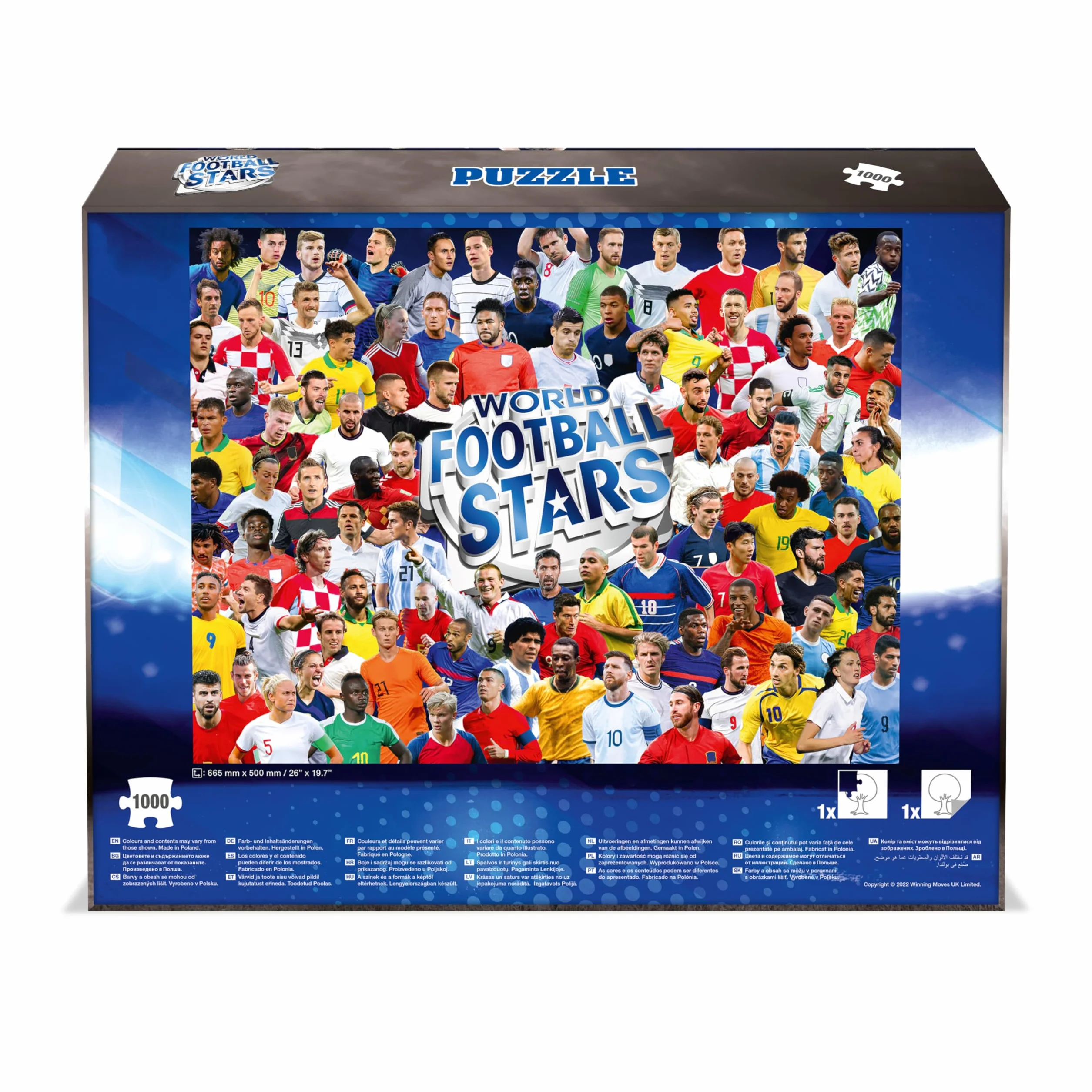 Winning Moves Puzzle World Football Stars 1000 elementów – puzzle piłkarskie, gwiazdy futbolu, wysoka jakość, dla dorosłych i młodzieży