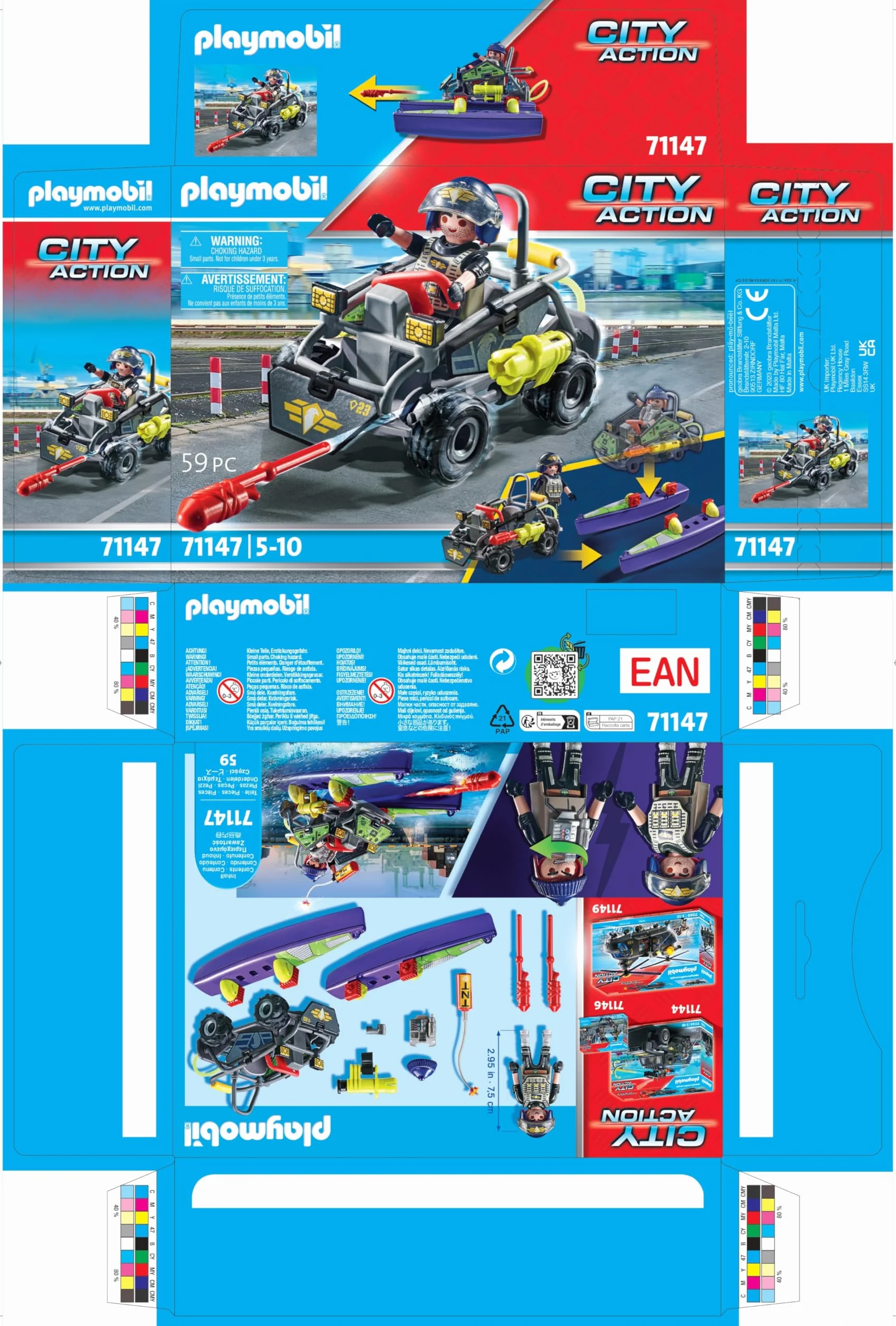PLAYMOBIL City Action 71147 Quad terenowy jednostki specjalnej z możliwością przekształcenia w motorówke, od 5 lat