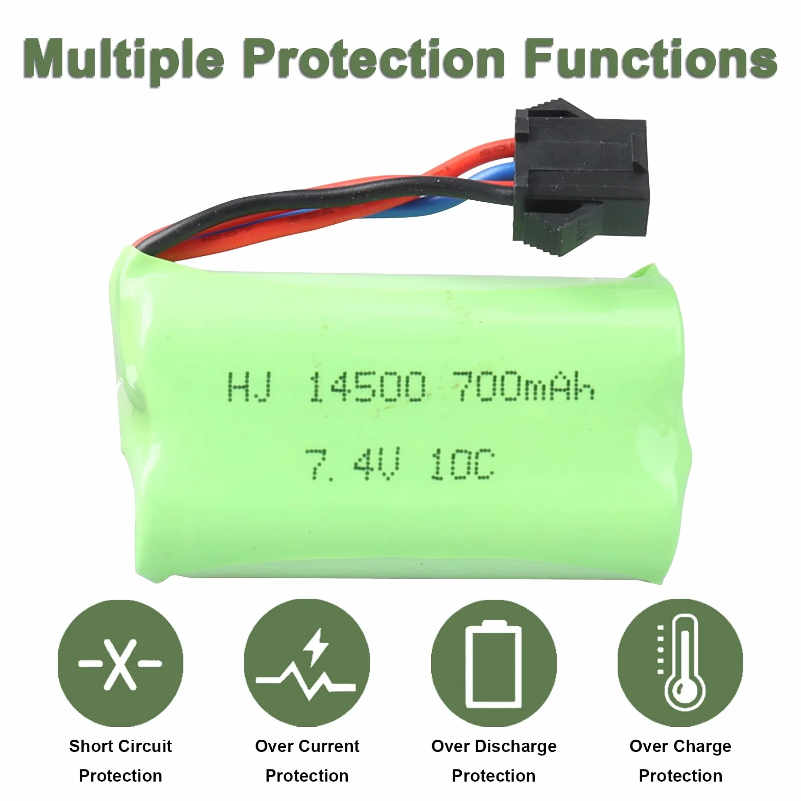 2 baterie repuesto DE 7,4 V y 700 mAh Conector SM-4P i kabel USB carga USB, baterie RC de 10 C para EC16 DE85, model Barco, camión o coche RC, Buggy M416, Gel eléctrico, Blaster.