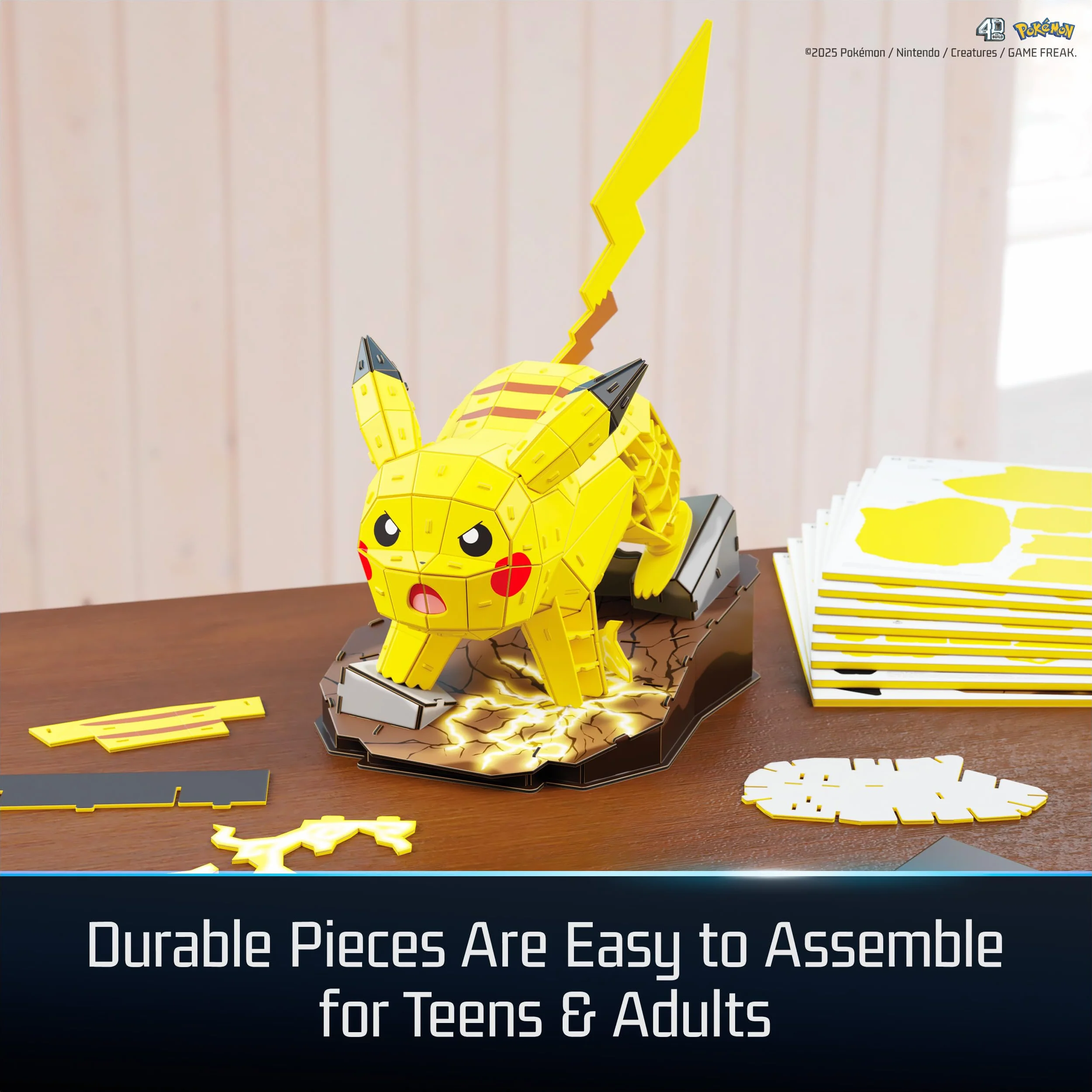 4D Build, Pokémon Pikachu 3D Zestaw do składania, Pokémony do kolekcjonowania, Puzzle 3D dla dorosłych i nastolatków, 201 elementów, dla osób w wieku od 12 lat