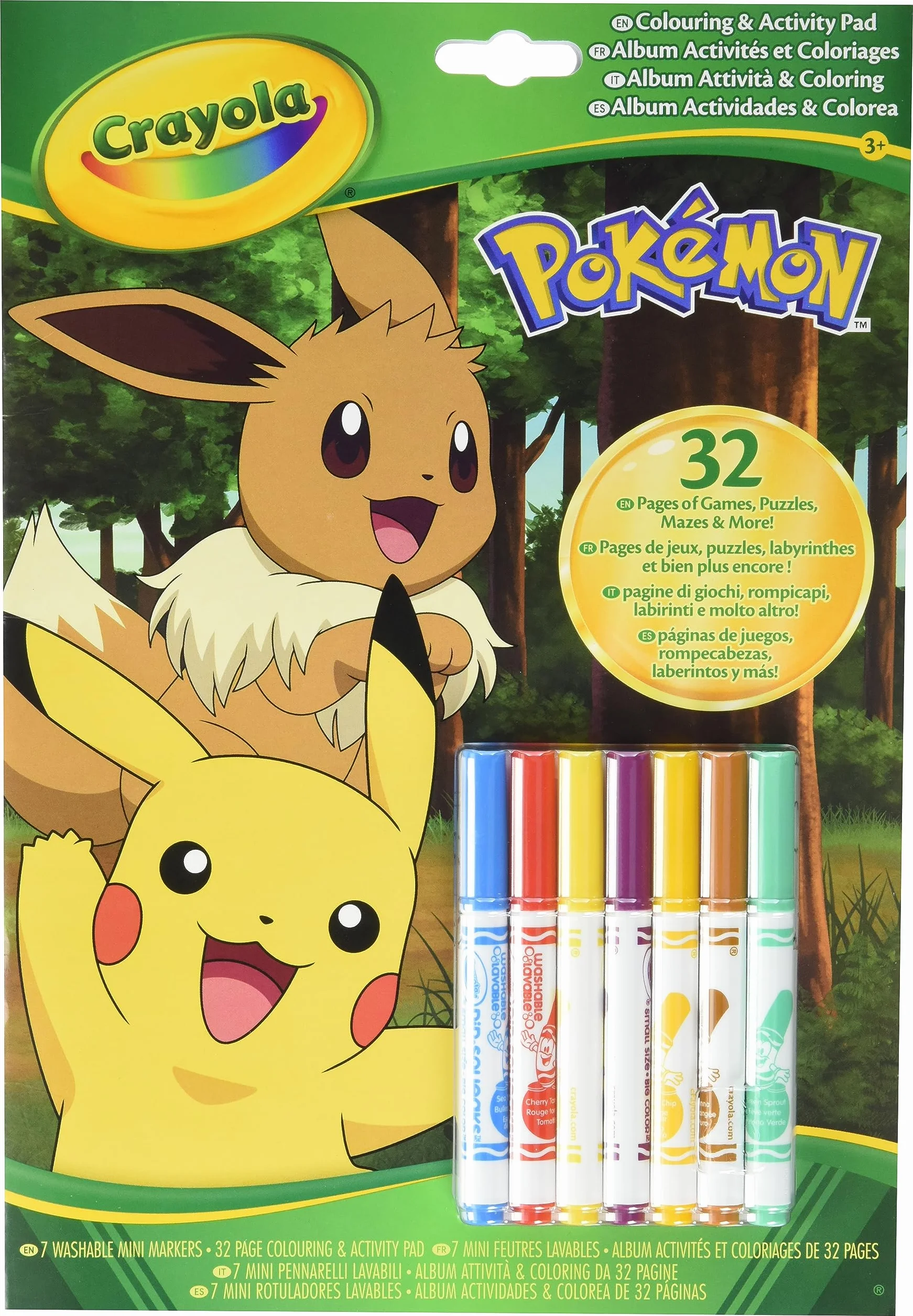 CRAYOLA - Pokemon Book Activities, 32 strony do kolorowania i 7 zmywalnych markerów, 04-2746G