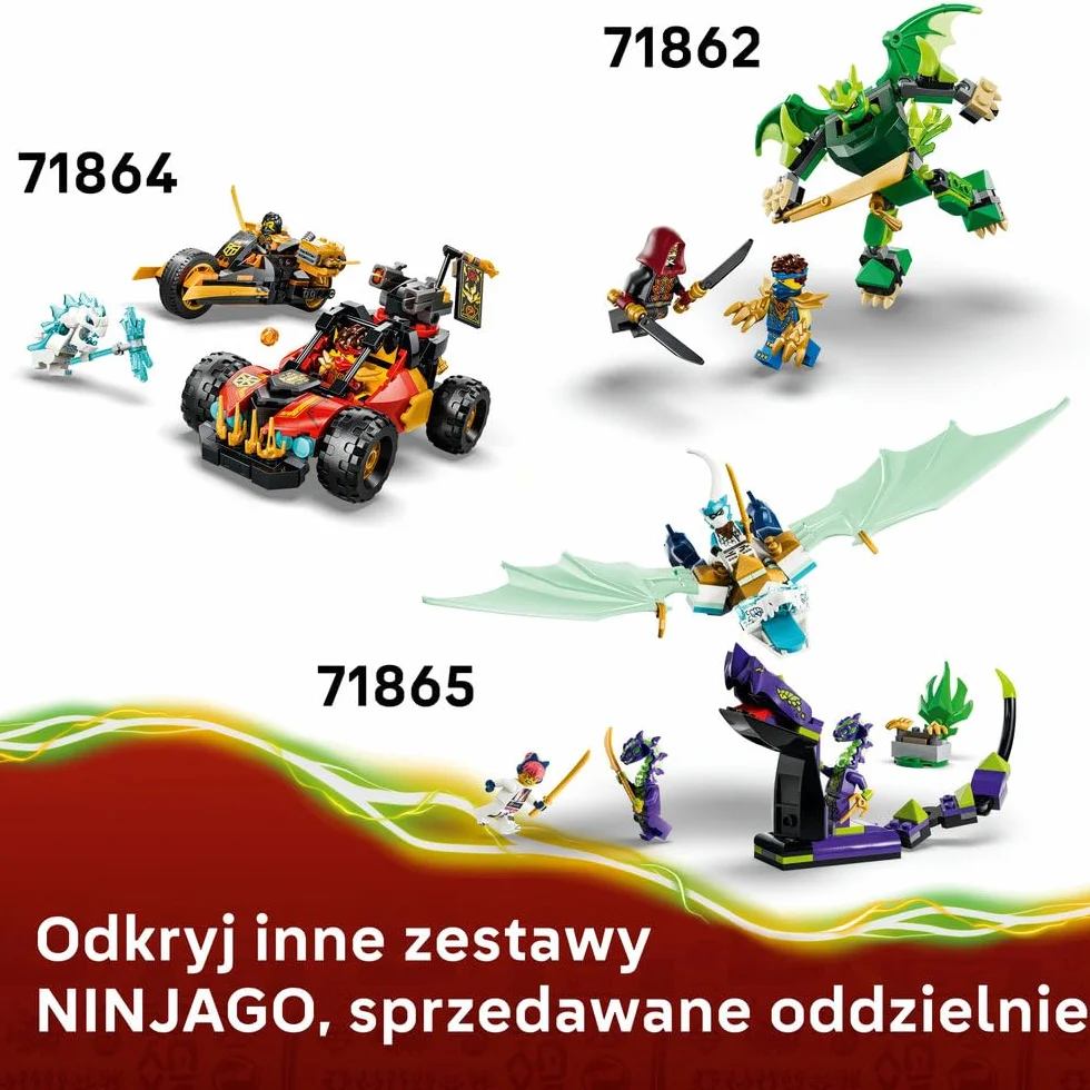 LEGO NINJAGO Zilvar i smocza bestia Grimtak, zabawka konstrukcyjna, klocki dla chłopca lub dziewczynki, zestaw z figurką smoka i minifigurkami, pomysł na prezent dla dziecka od 7 lat 71863