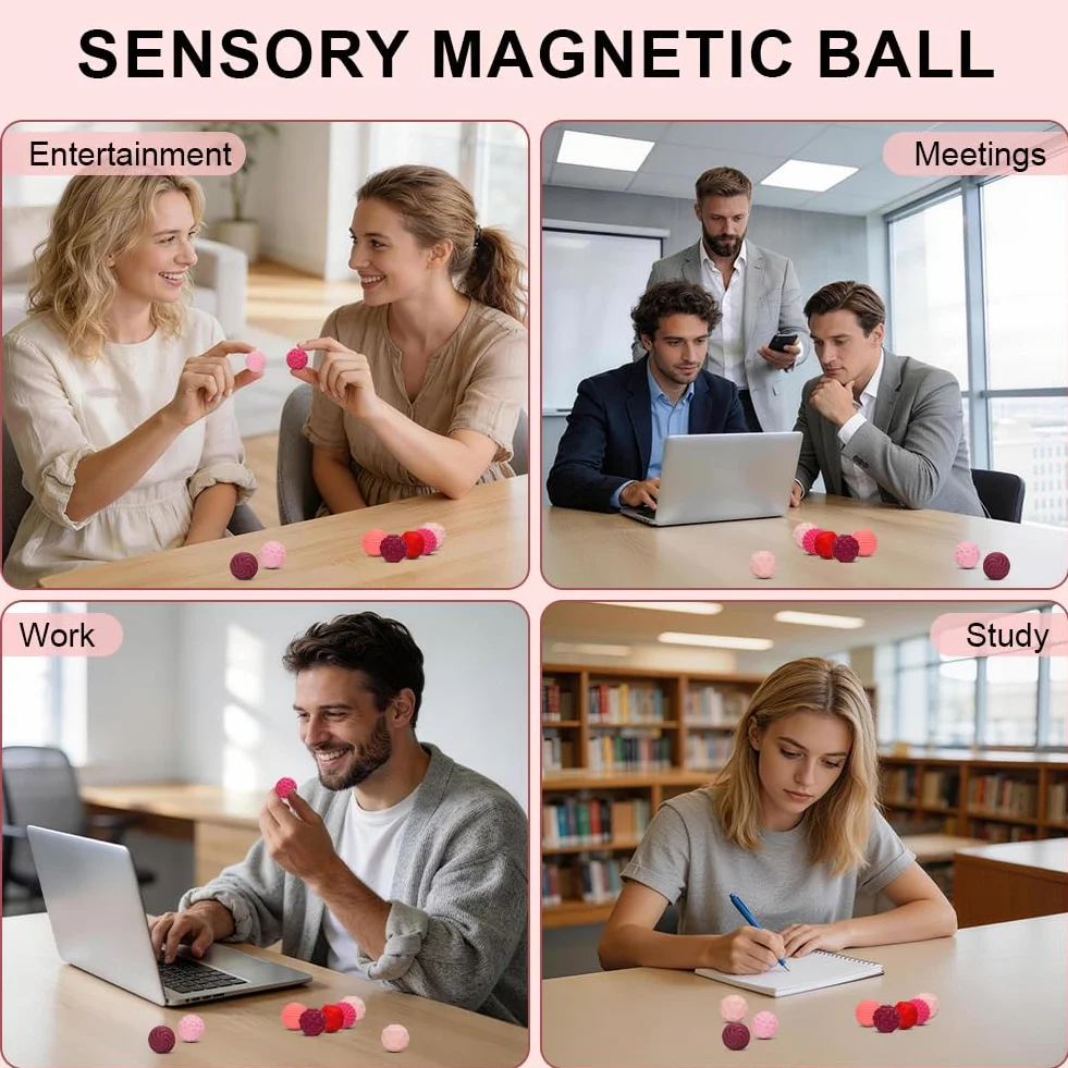 Ainiv Magnetyczne zabawki fidget Toys, 9 sztuk, silikonowe kulki antystresowe, zabawki magnetyczne dla autyzmu, tekstura, zabawka sensoryczna dla dorosłych i młodzieży (różowo-czerwone)