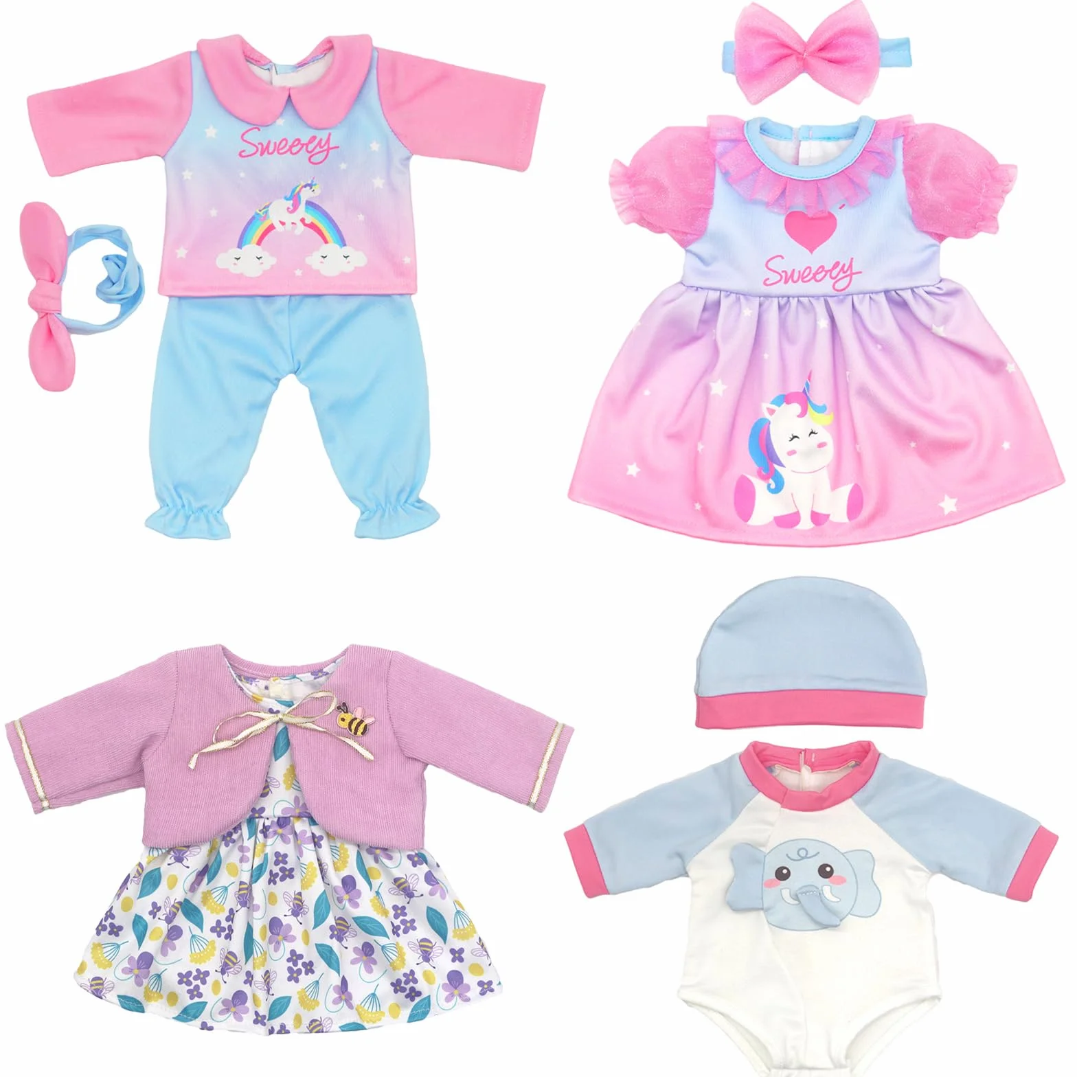 Ubranie dla lalek 36-43 cm / 17 cali New Born Baby Lalki, 4 opakowania (bez lalki) --Pang, OTMOON8112
