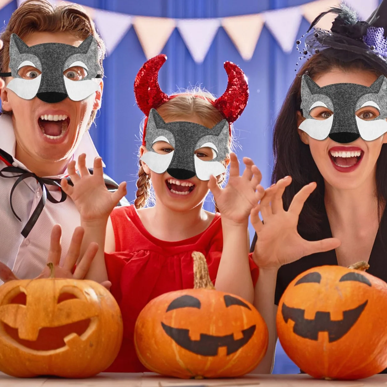 STOBOK Wilk czuł pół zwierzęcia maskarada, do cosplay, rekwizyty do kostiumu, akcesoria na Halloween, Boże Narodzenie, dekoracja, na imprezę, 3 sztuki