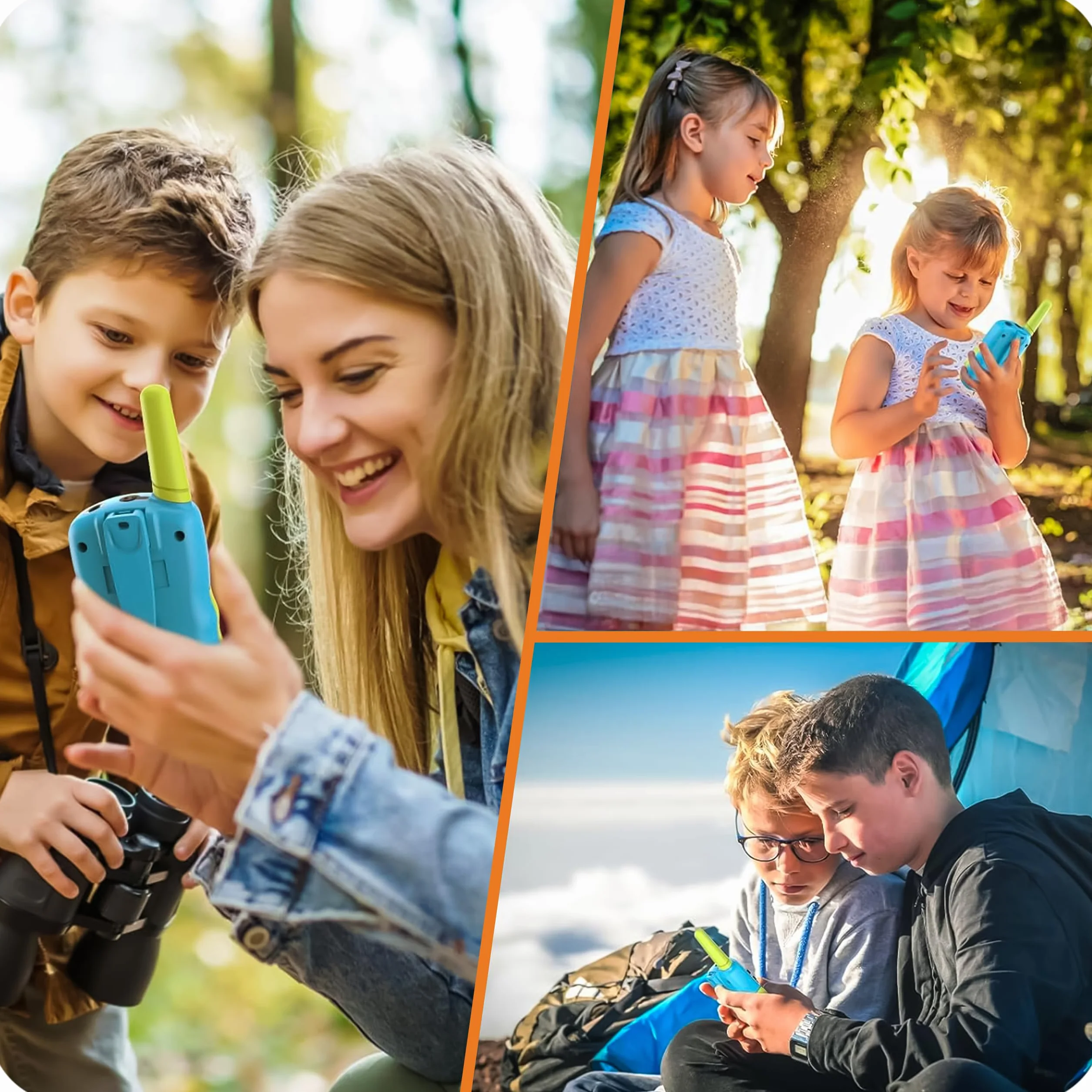 KRUMAD Walkie Talkie dla dzieci, zestaw 2 sztuk, zasięg do 3 km, 22 kanały, podświetlany ekran LCD, latarka LED, lekka i wytrzymała konstrukcja, idealne jako prezent dla chłopców i dziewczynek