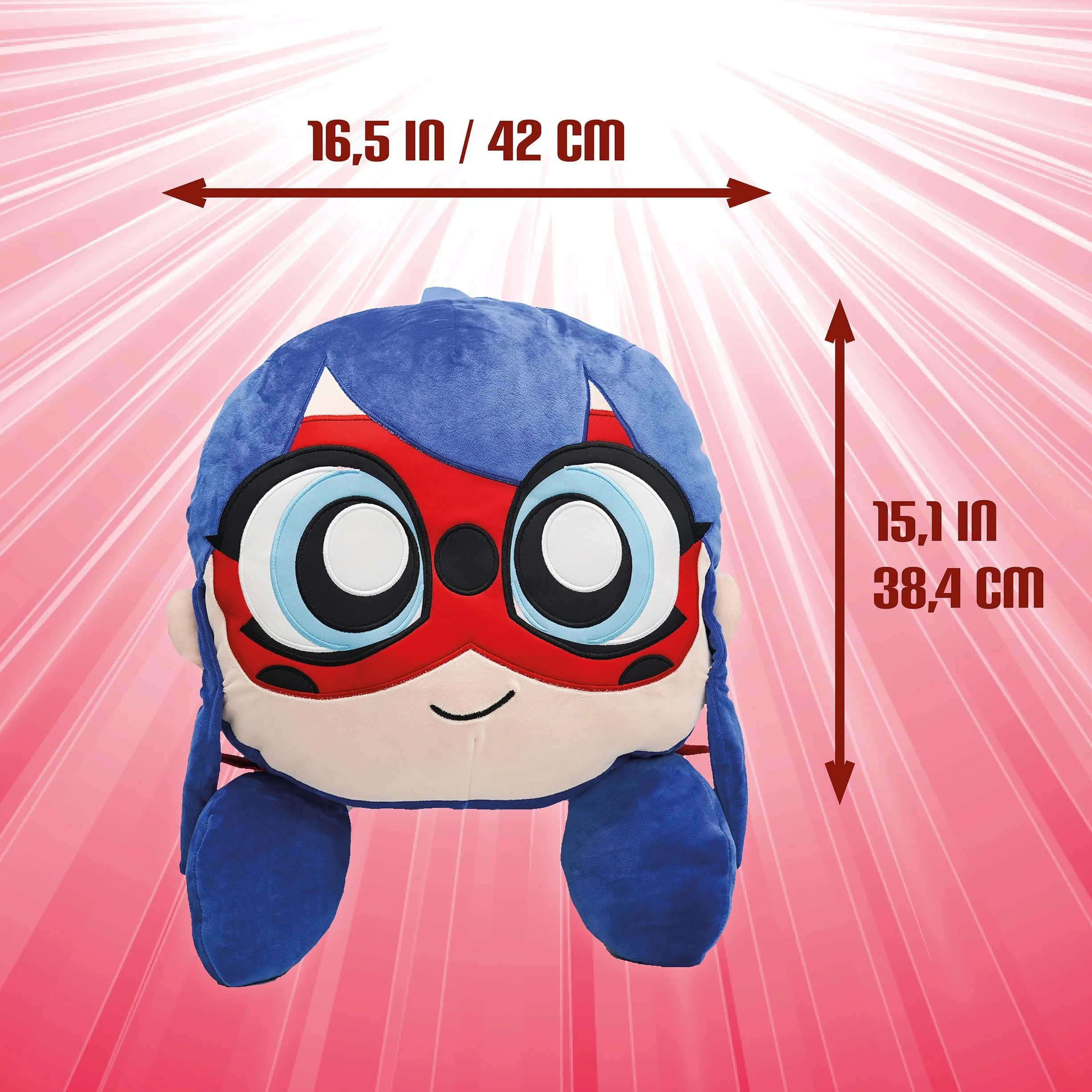 Miraculous Biedronka Huggie Hideaway Biedronka 40 cm czarna pluszowa poduszka super słodka zabawka dla dzieci z dużą tajną kieszenią na zamek błyskawiczny z tyłu (Wyncor)