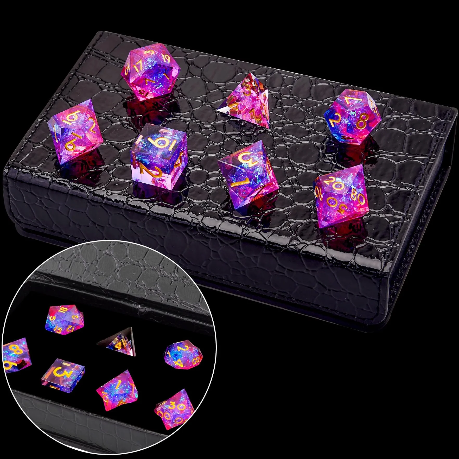 SIQUK 7-Die wielościenne kości do DND Sharp Edge Game Dice do Dungeons and Dragons RPG MTG gry stołowe (brzoskwiniowe i niebieskie)