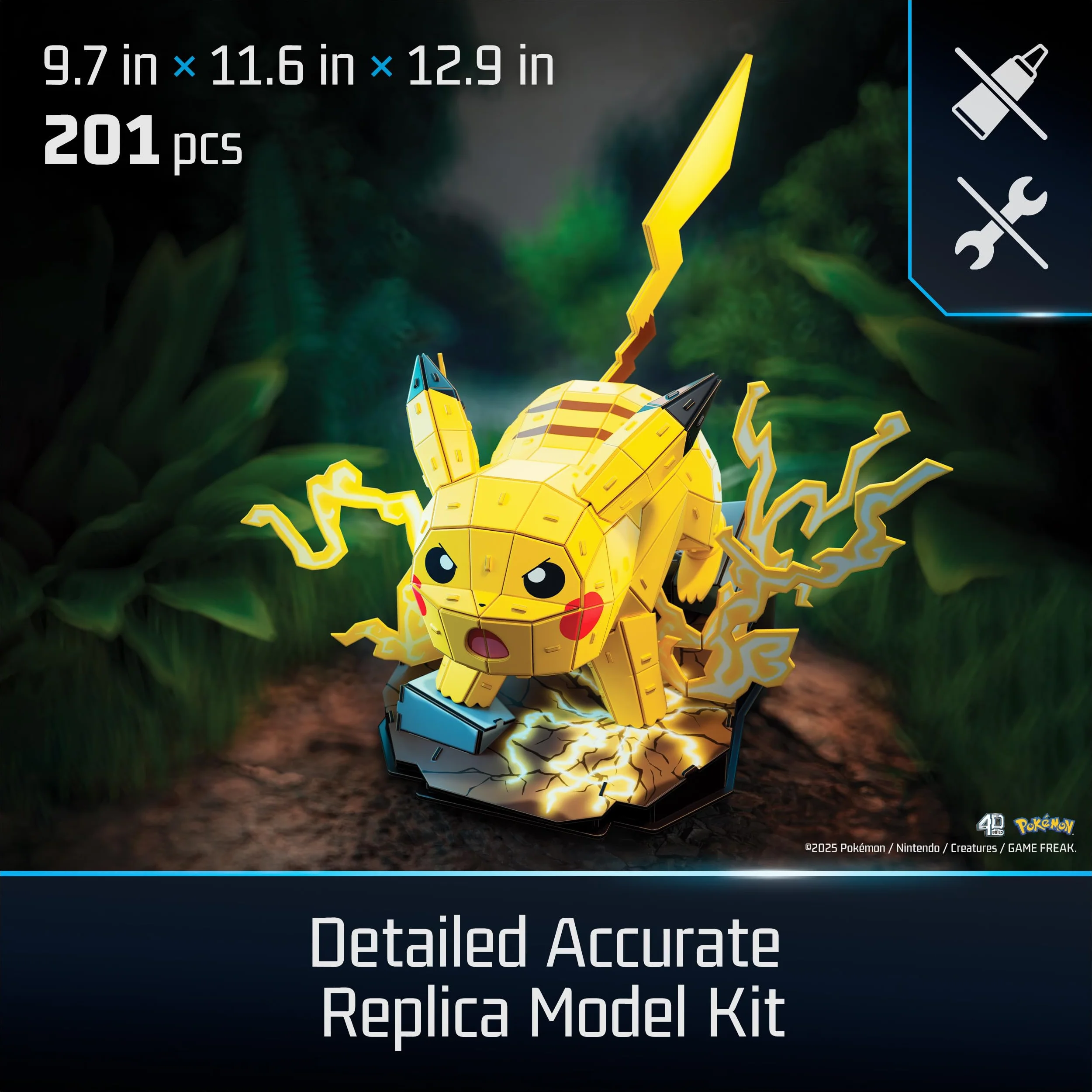4D Build, Pokémon Pikachu 3D Zestaw do składania, Pokémony do kolekcjonowania, Puzzle 3D dla dorosłych i nastolatków, 201 elementów, dla osób w wieku od 12 lat