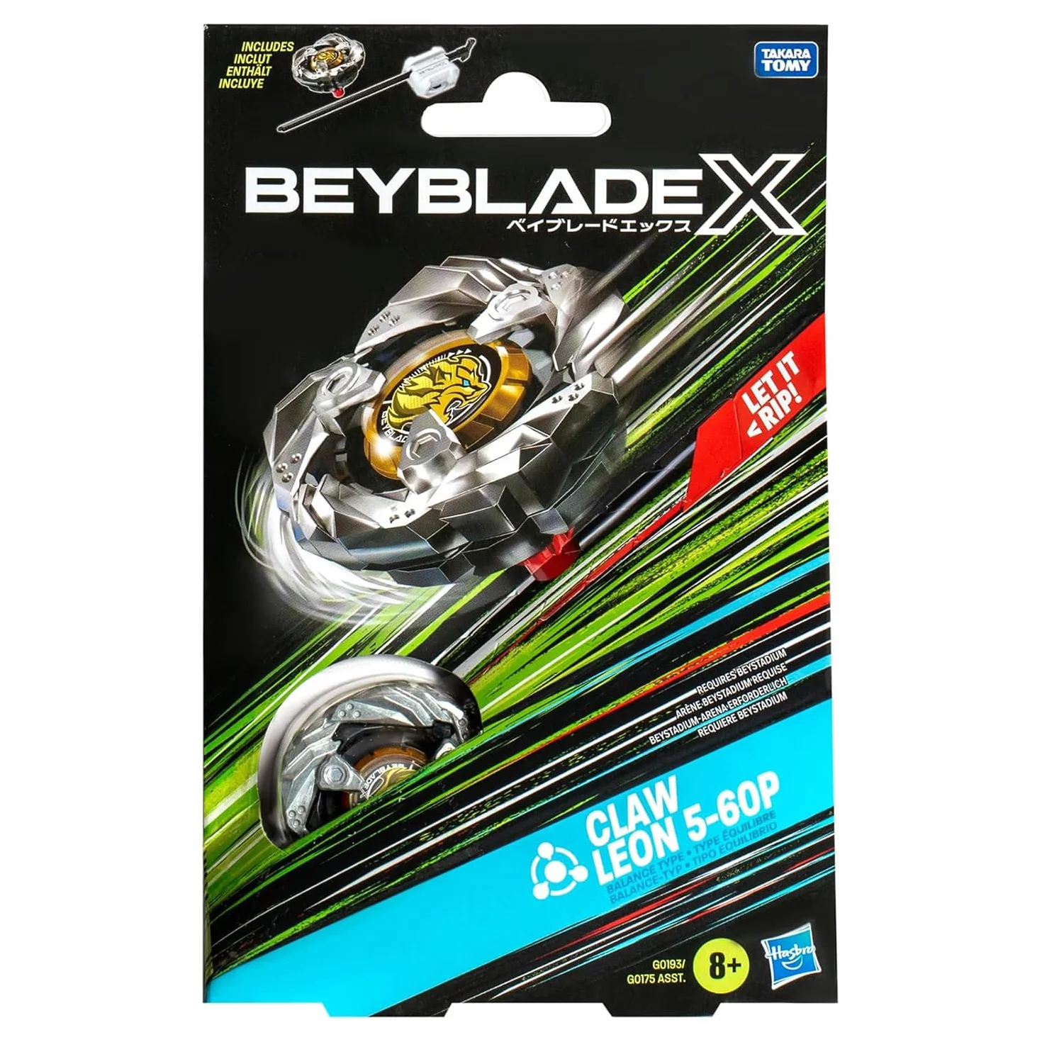 Beyblade X, zestaw startowy Claw Leon 5-60P z górą i wyrzutnią