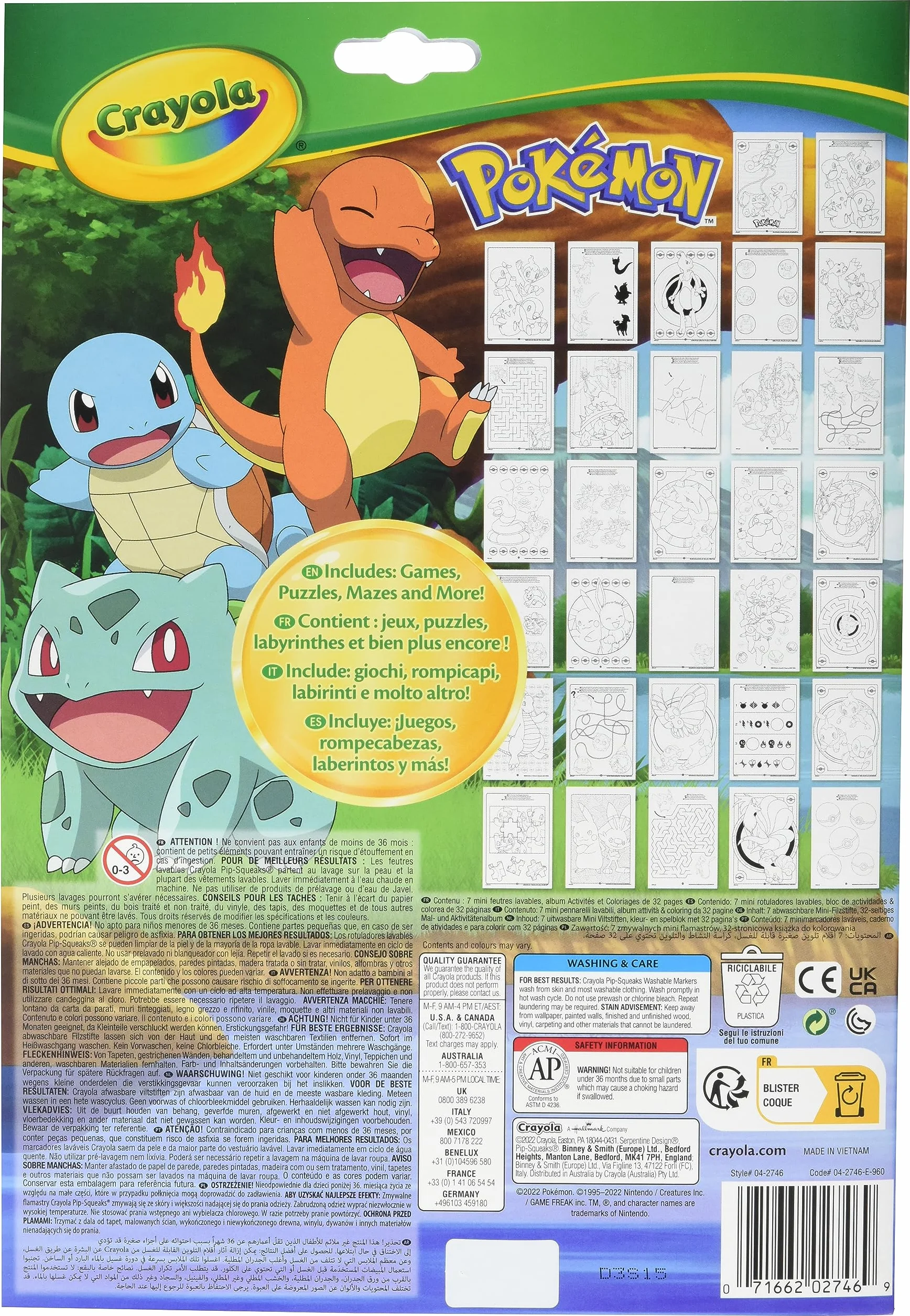 CRAYOLA - Pokemon Book Activities, 32 strony do kolorowania i 7 zmywalnych markerów, 04-2746G
