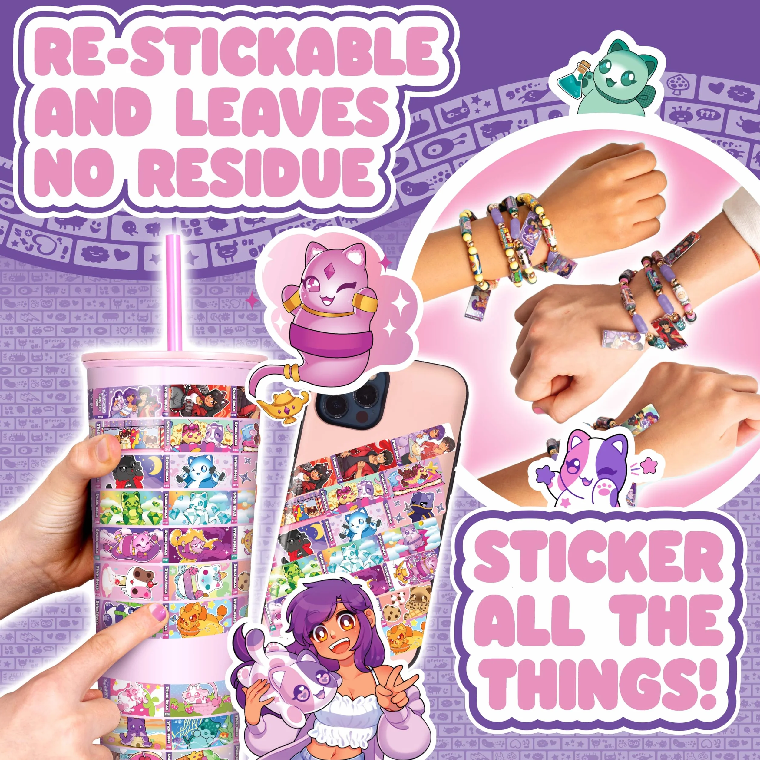 Sticki Rolls Zestaw wisiorków i bransoletek Aphmau, edycja limitowana, zawiera 120 naklejek, holograficzny wisiorek i bransoletkę Aphmau, kolekcjonerska zabawa kawaii!