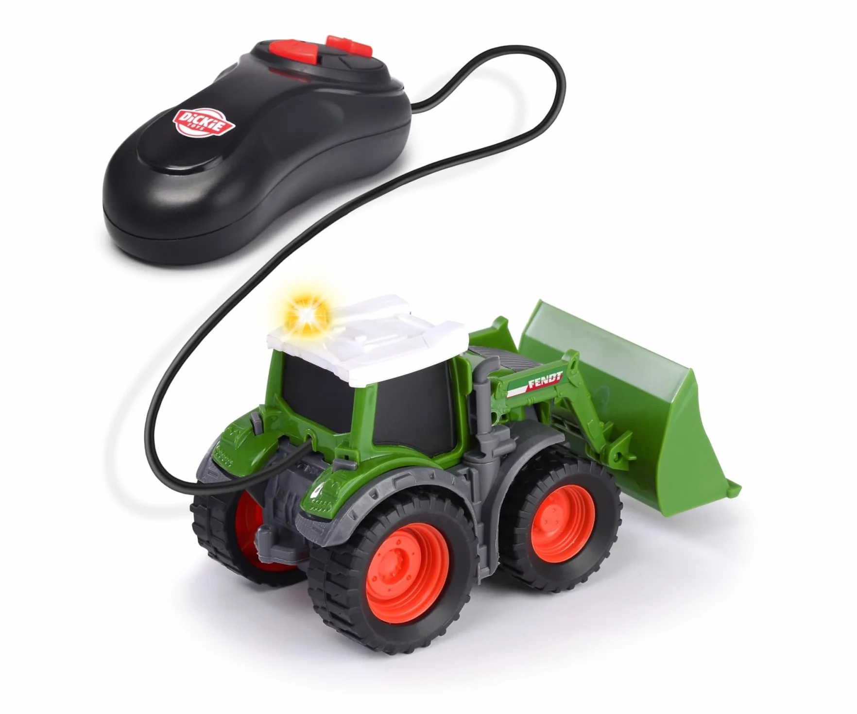 Dickie Toys 203732000 Fendt Traktor sterowany na kabel z ruchomą łopatą, efekty świetlne, 14cm