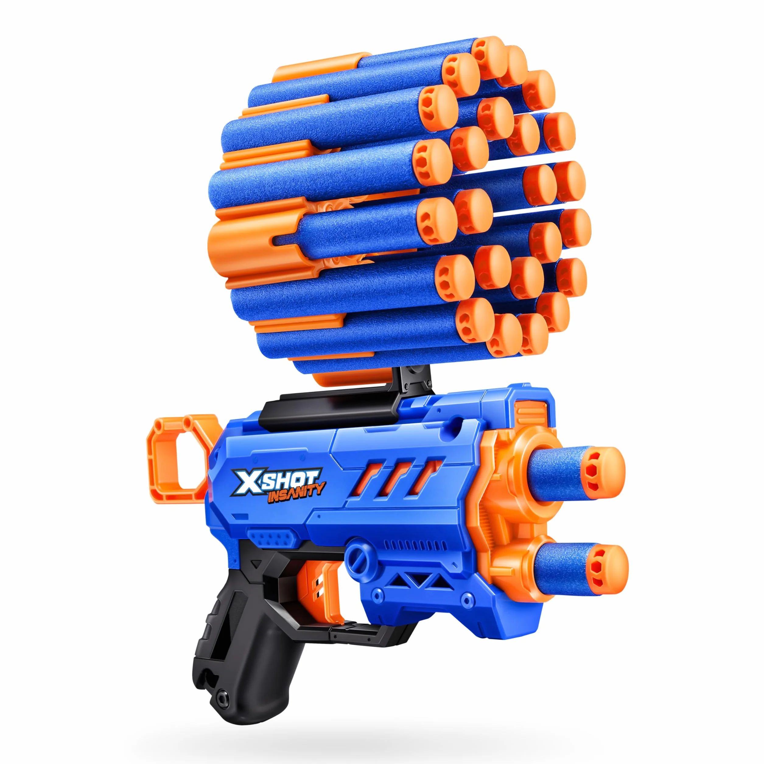 XSHOT Insanity Micro Blaster firmy ZURU z 48 piankowymi rzutkami i kieszonką na rzutki, zabawka outdoorowa dla dzieci, chłopców i dziewcząt w wieku od 8 lat